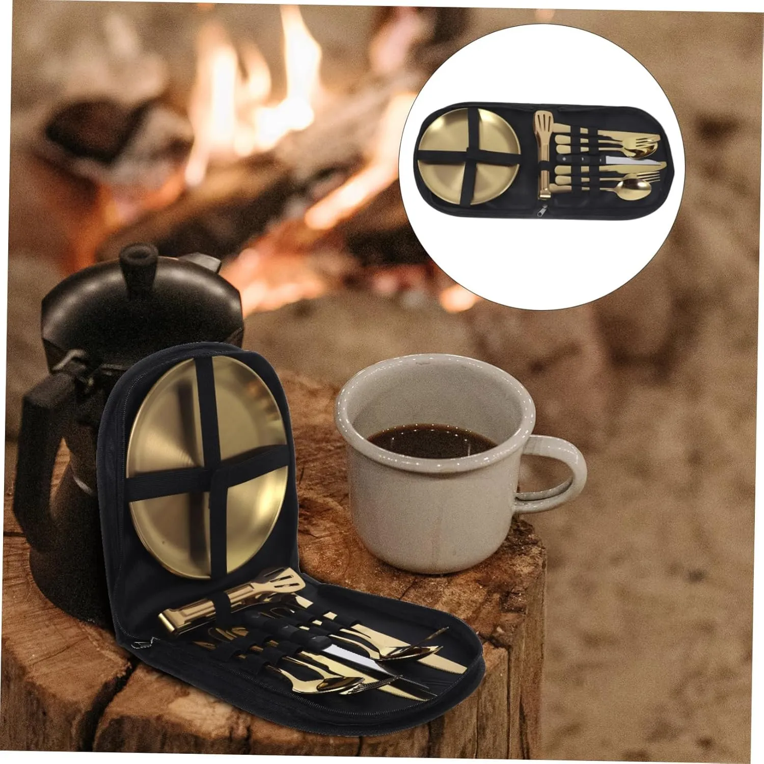 1 Set Stainless Steel Camping Cutlery with Case Portable Tableware for Outdoor Dining Ergonomic Design for Easy Use for Picnic and Camping Adventures