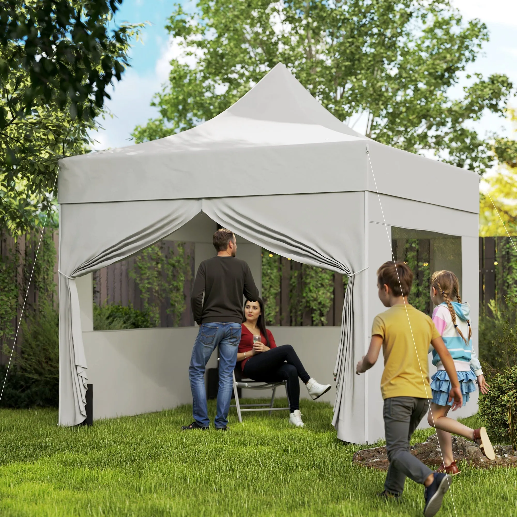 10' x 10' Height Adjustable Pop-Up Canopy with Sidewalls, Wheeled Bag and Sand Bag