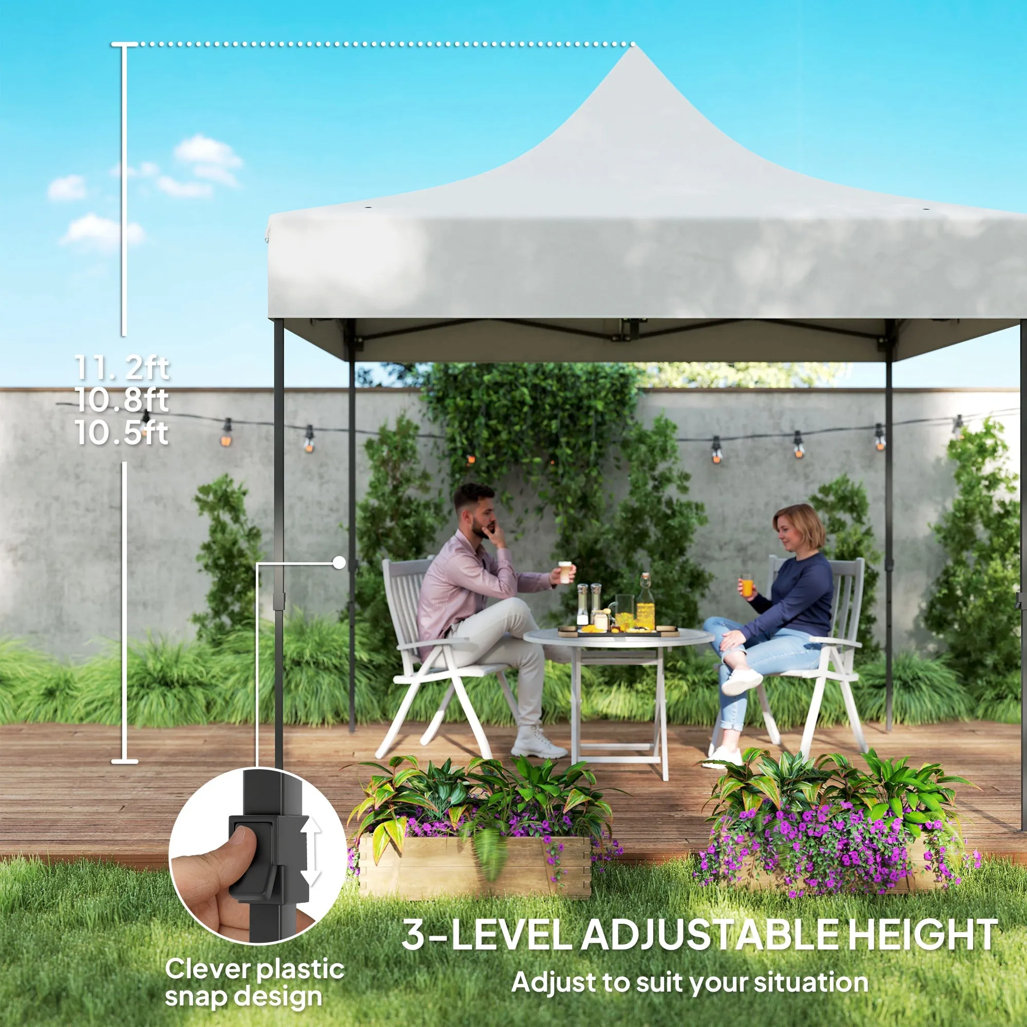 10' x 10' Height Adjustable Pop-Up Canopy with Sidewalls, Wheeled Bag and Sand Bag