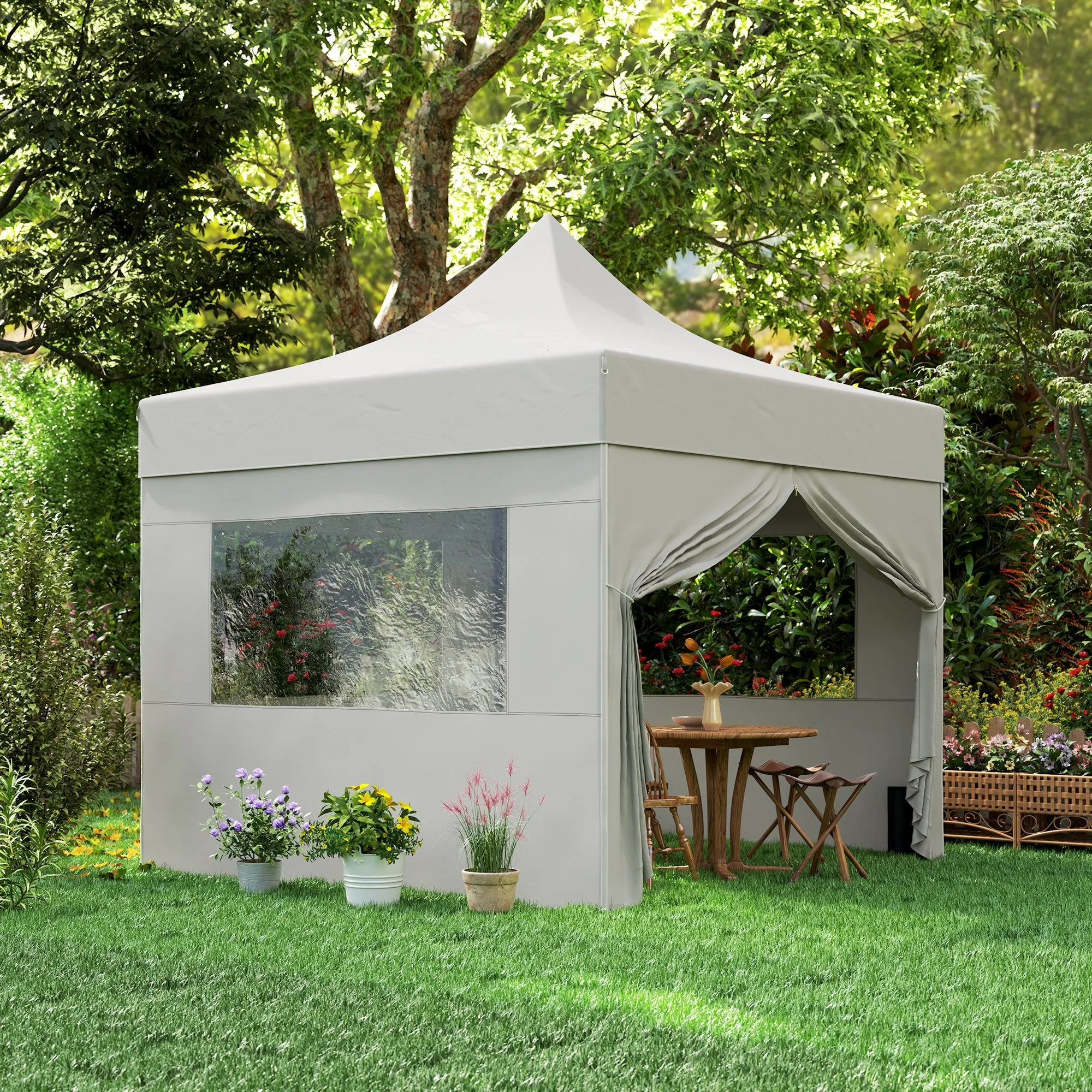 10' x 10' Height Adjustable Pop-Up Canopy with Sidewalls, Wheeled Bag and Sand Bag