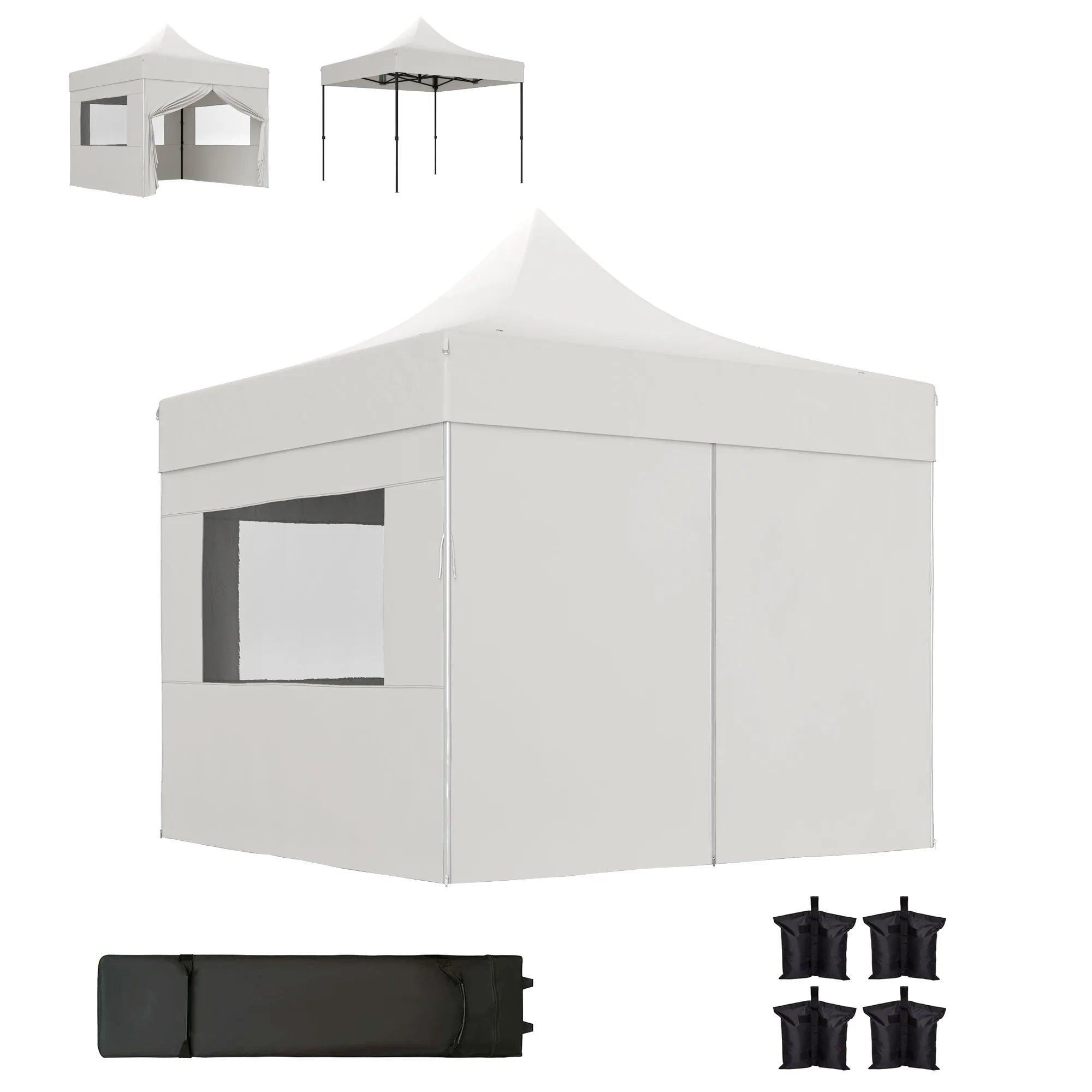 10' x 10' Height Adjustable Pop-Up Canopy with Sidewalls, Wheeled Bag and Sand Bag