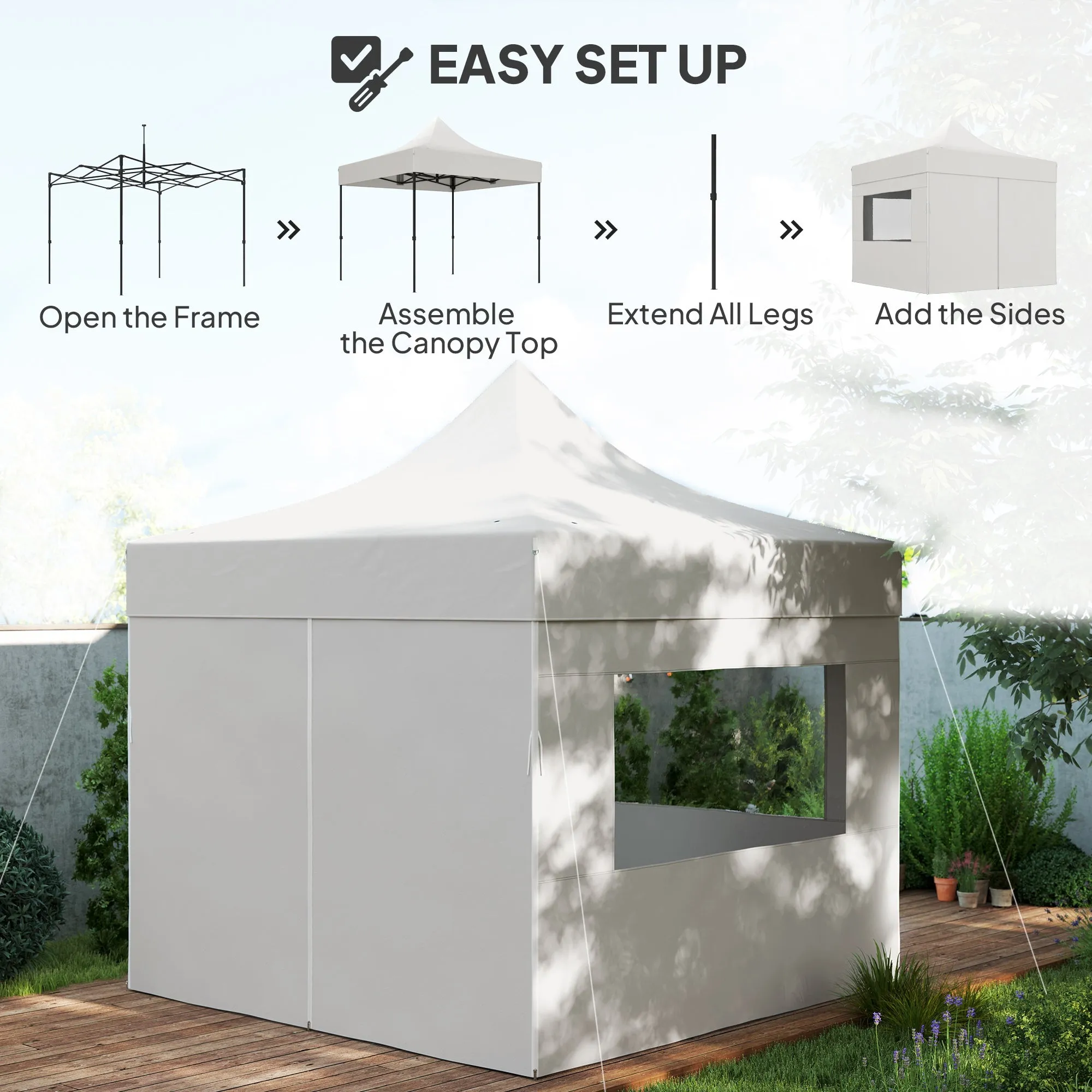 10' x 10' Height Adjustable Pop-Up Canopy with Sidewalls, Wheeled Bag and Sand Bag