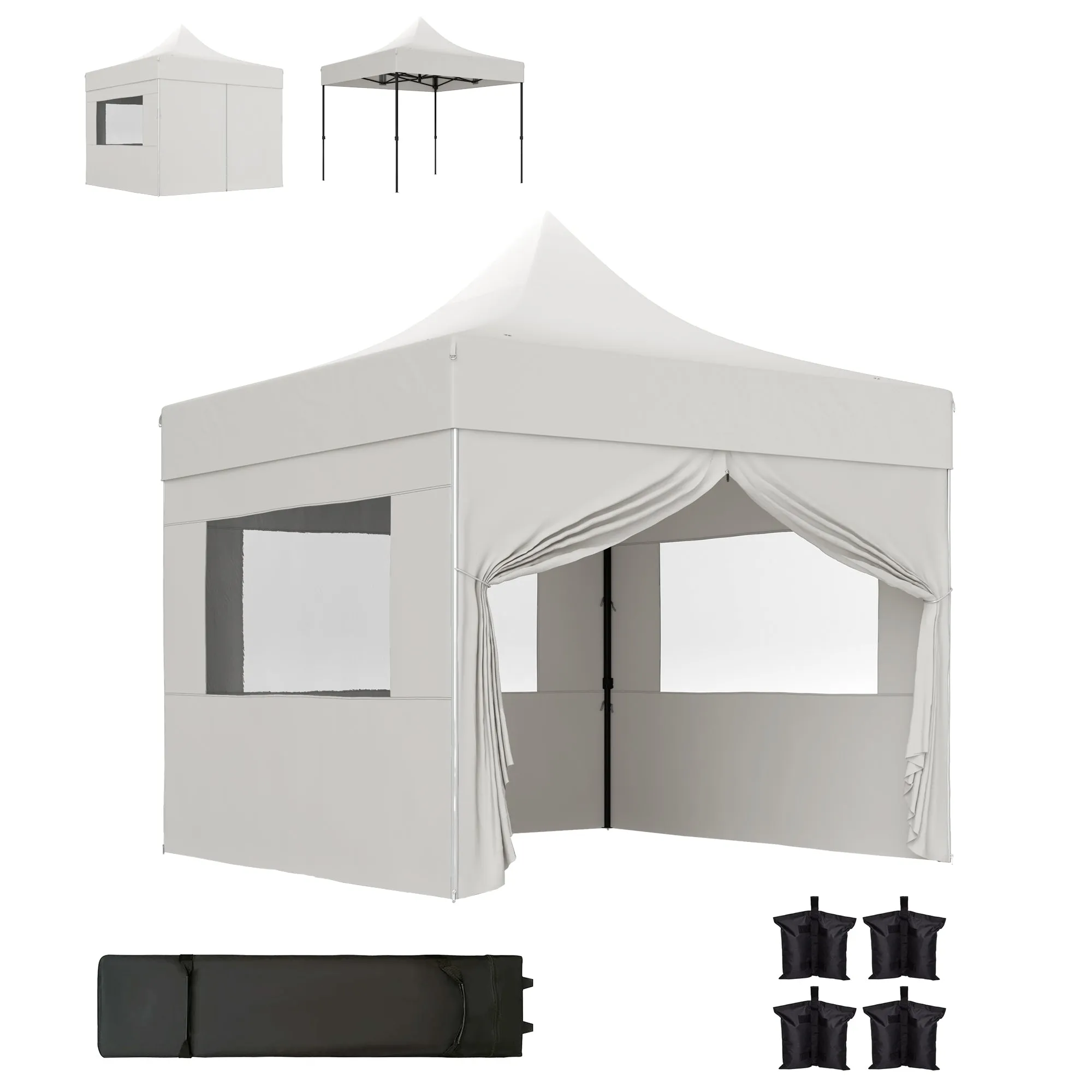 10' x 10' Height Adjustable Pop-Up Canopy with Sidewalls, Wheeled Bag and Sand Bag