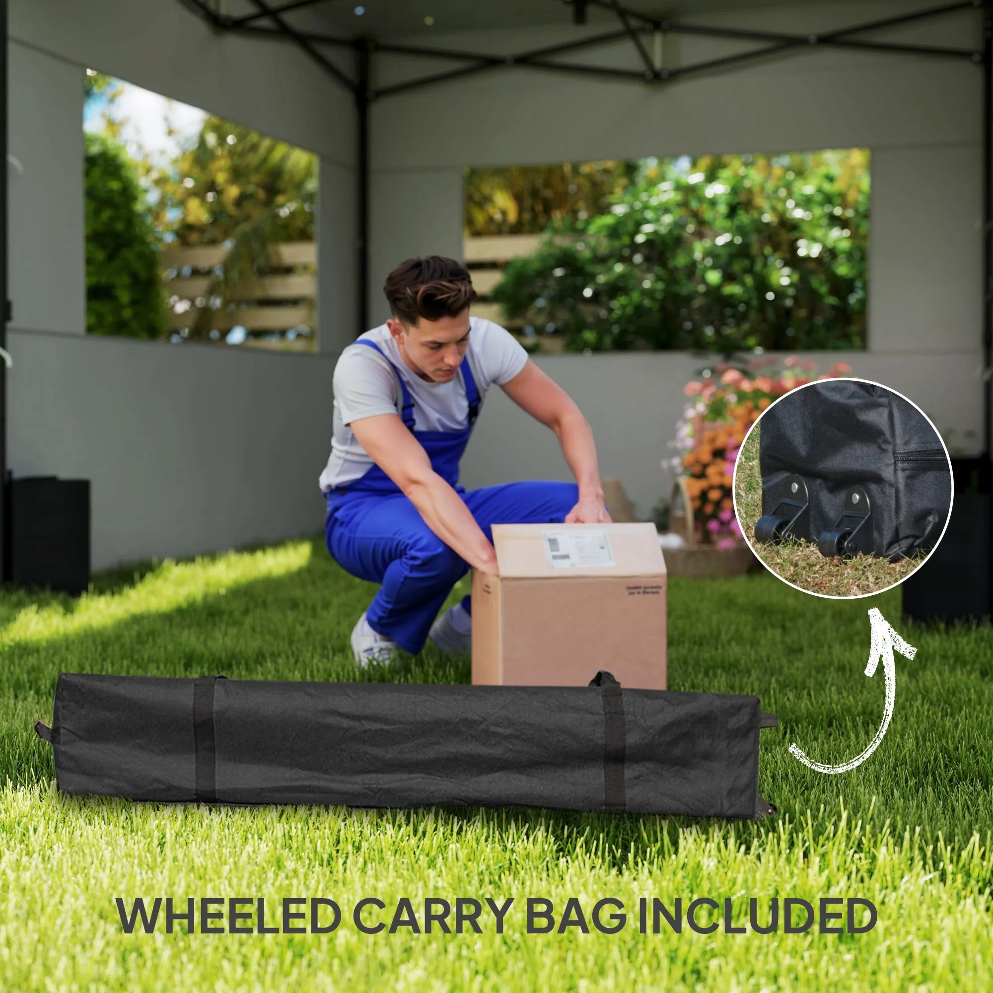 10' x 10' Height Adjustable Pop-Up Canopy with Sidewalls, Wheeled Bag and Sand Bag