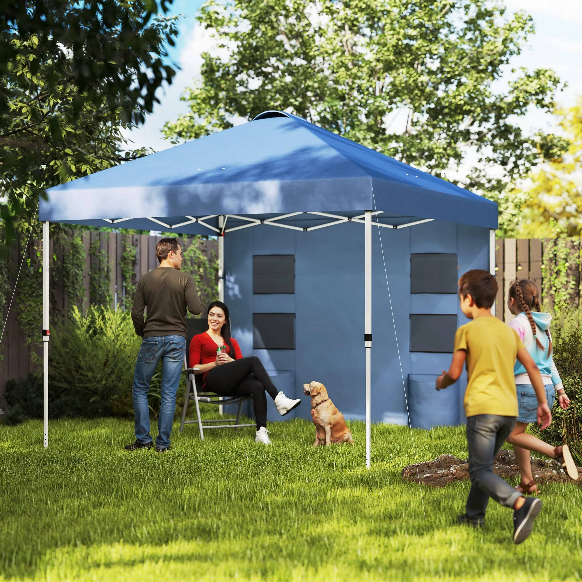10' x 10' Instant Pop-Up Canopy Tent with Adjustable Height & Sidewalls, Sea Blue