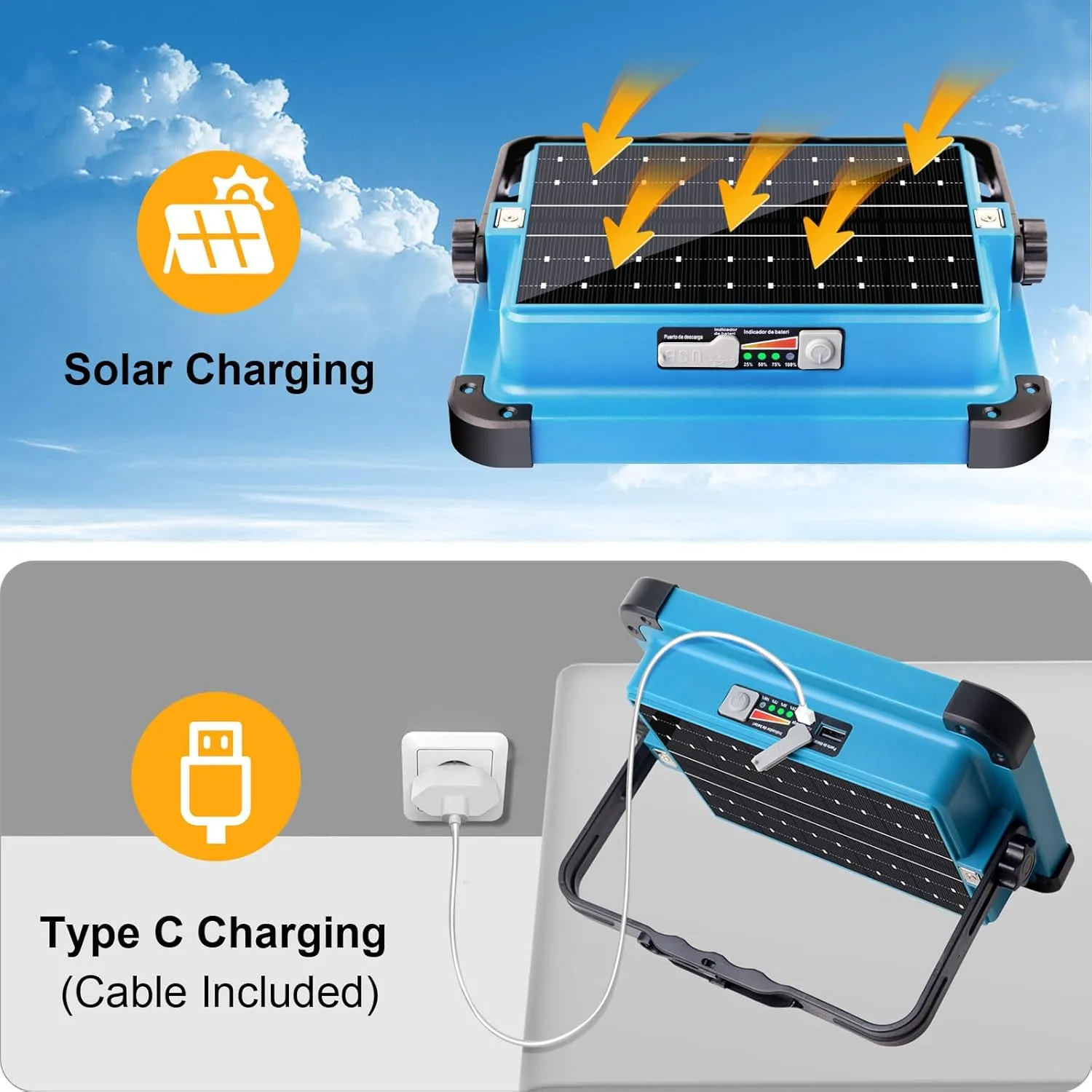 100W ErayLife Rechargeable LED Work Light, 10000LM Portable Work Solar Light, Magnetic Worklight with 5 Modes, Waterproof Flood Light with Stand for Car Repairing, Garage Workshop Job Site Lighting