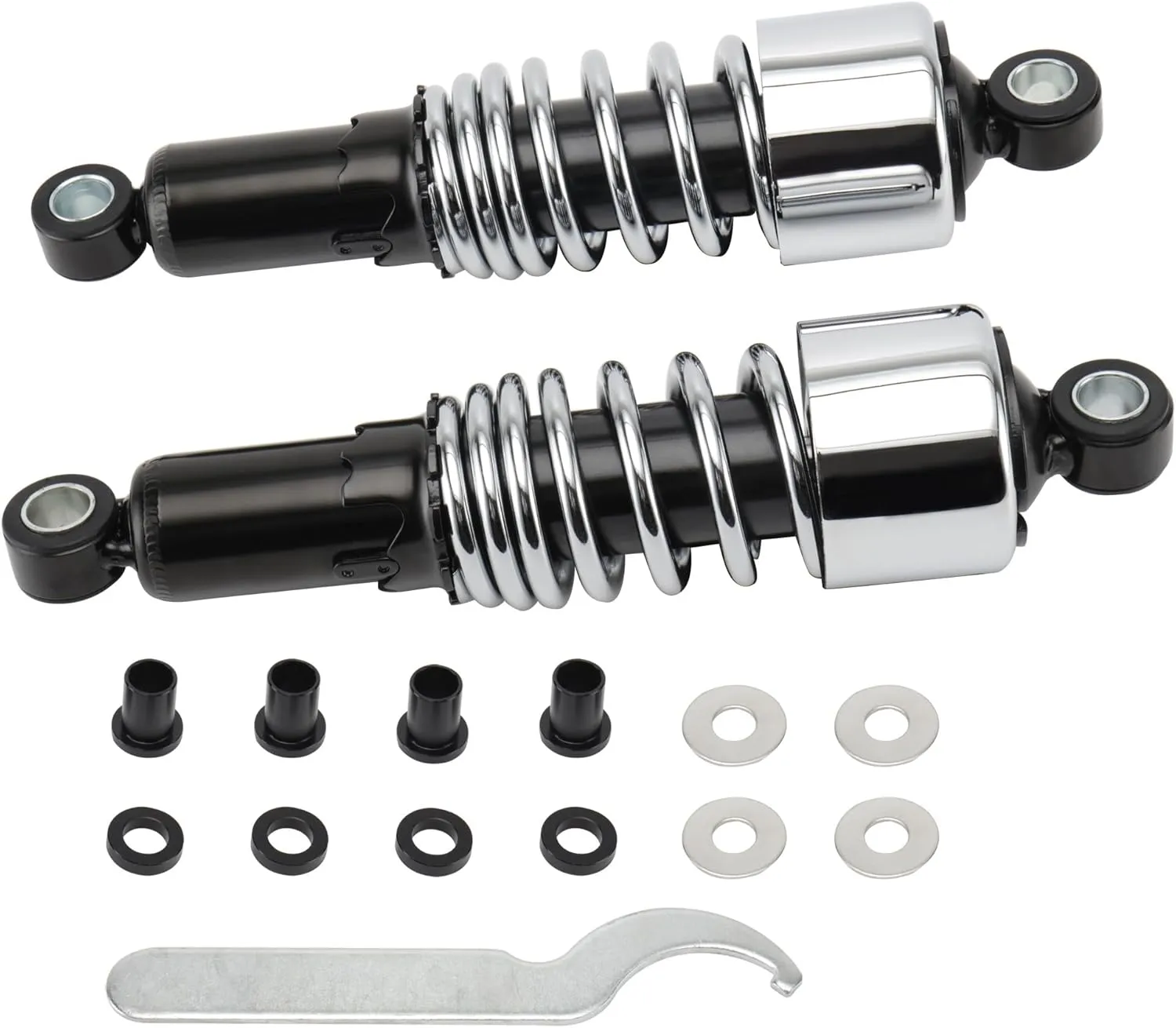 10.5" Motorcycle Rear Shock Absorbers Lowering Shock Universal Rear Suspension Kit for 1980-up Harley Touring and 1983-up Sportster, 1991-up Dyna, (Chrome)