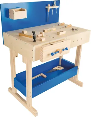 10839 Workbench in Natural and Blue Wood, with Large worktop and Tools, from 8 Years Old