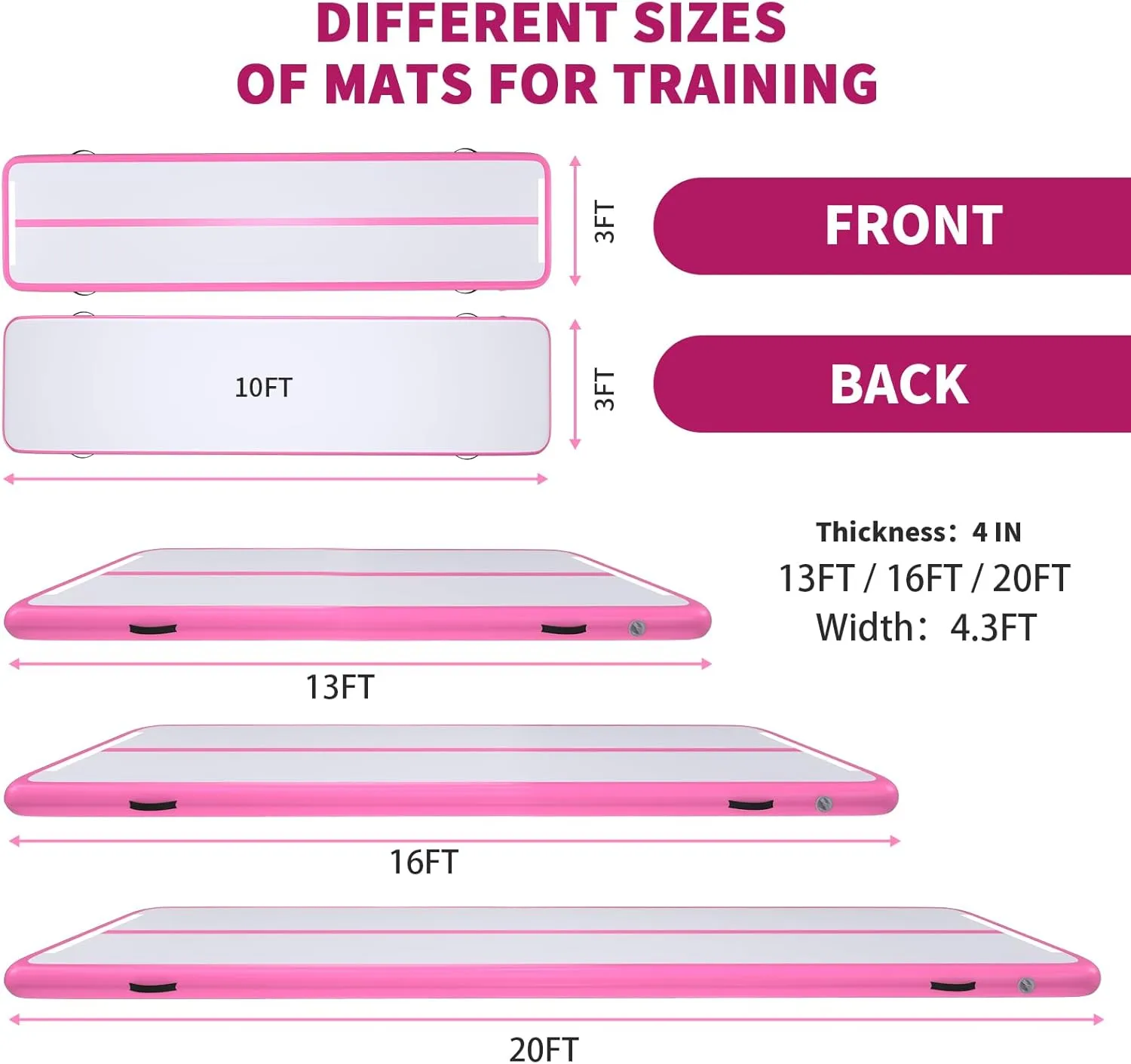10ft 13ft 16ft 20ft Inflatable Air Gymnastics Mat Track Tumbling Mats with Electric Air Pump 4 Inches Thich for Home Use/Training/Yoga/Outdoor/Water