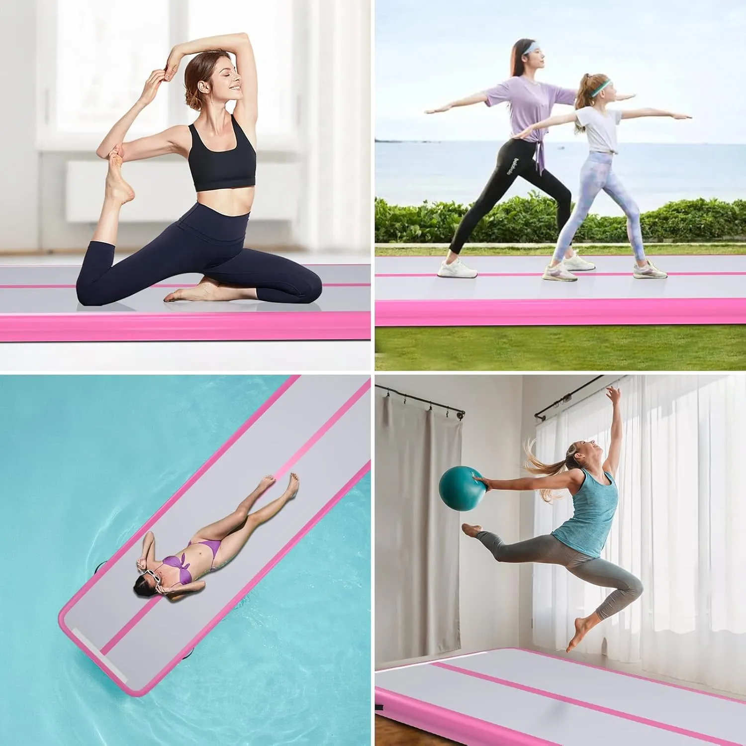 10ft 13ft 16ft 20ft Inflatable Air Gymnastics Mat Track Tumbling Mats with Electric Air Pump 4 Inches Thich for Home Use/Training/Yoga/Outdoor/Water