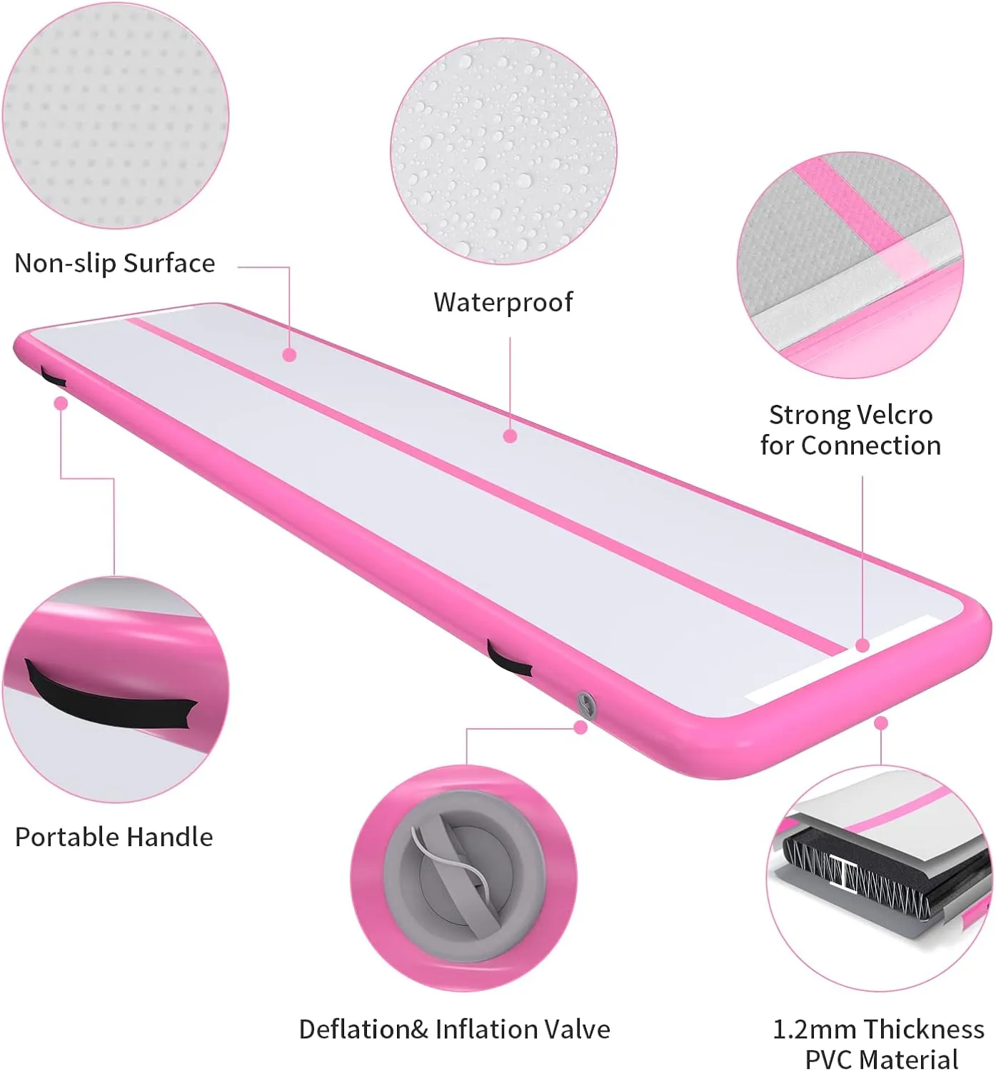 10ft 13ft 16ft 20ft Inflatable Air Gymnastics Mat Track Tumbling Mats with Electric Air Pump 4 Inches Thich for Home Use/Training/Yoga/Outdoor/Water
