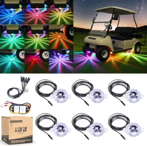 10L0L Golf Cart Underglow LED Light Kits -6 Pods Neon Underbody LED Lights Universal for Yamaha EZGO Club Car(12V-48V), IP67 Waterproof with DC Converter