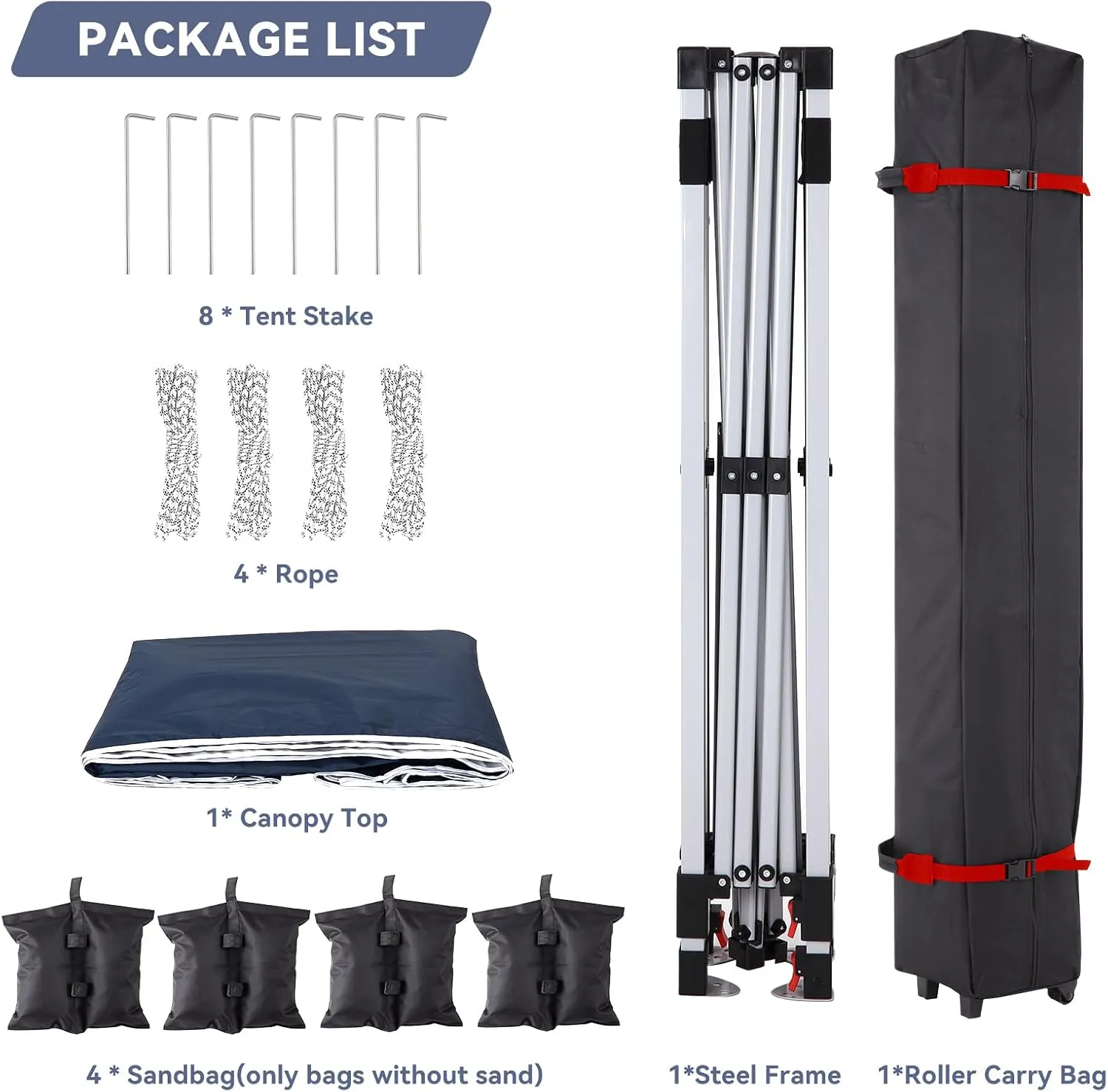 10x10 FT Pop Up Canopy Tent,Adjustable Height On-The-Fly with Roller Bag, 1 Side Wall, 8 Stakes, 4 Ropes & 4 Weight Bags,Instant Outdoor Sun Shade for Beach, Camping, Parties, Events,Blue