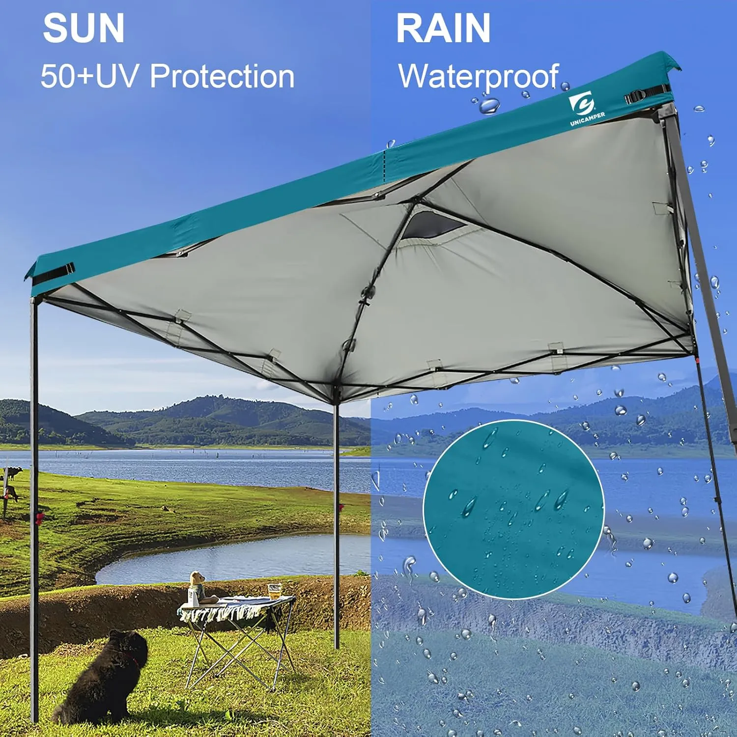 10x10 Pop Up Canopy Replacement Top Cover with Air Vent for Straight Leg Canopy Tent, Waterproof for Outdoor Garden Patio Camping Sun Shade(Top Only) (Ocean Blue, 1)