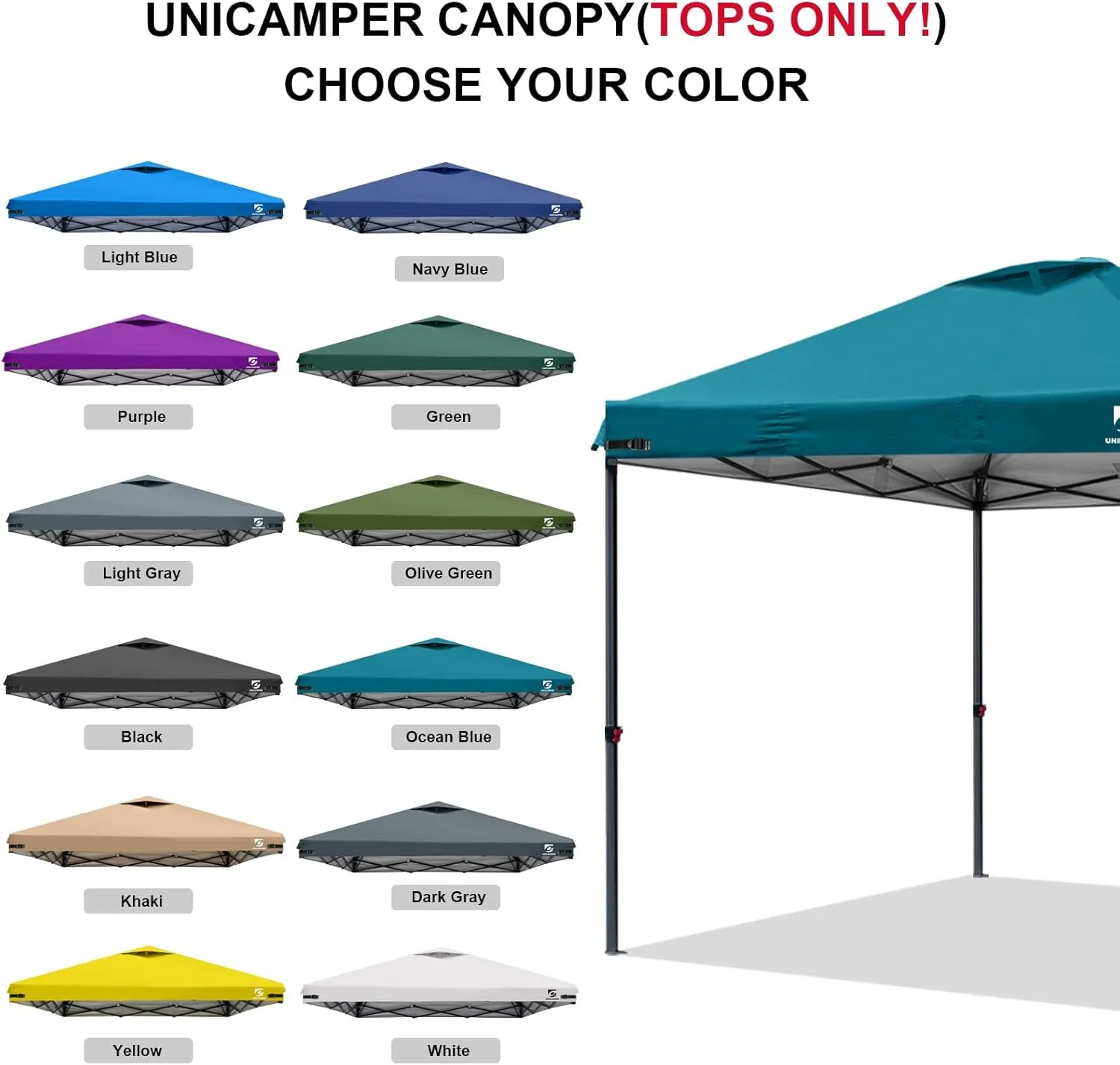 10x10 Pop Up Canopy Replacement Top Cover with Air Vent for Straight Leg Canopy Tent, Waterproof for Outdoor Garden Patio Camping Sun Shade(Top Only) (Ocean Blue, 1)