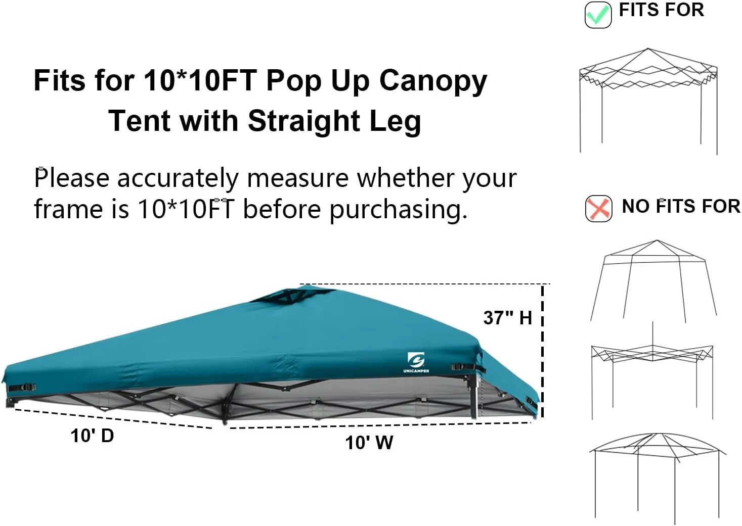 10x10 Pop Up Canopy Replacement Top Cover with Air Vent for Straight Leg Canopy Tent, Waterproof for Outdoor Garden Patio Camping Sun Shade(Top Only) (Ocean Blue, 1)