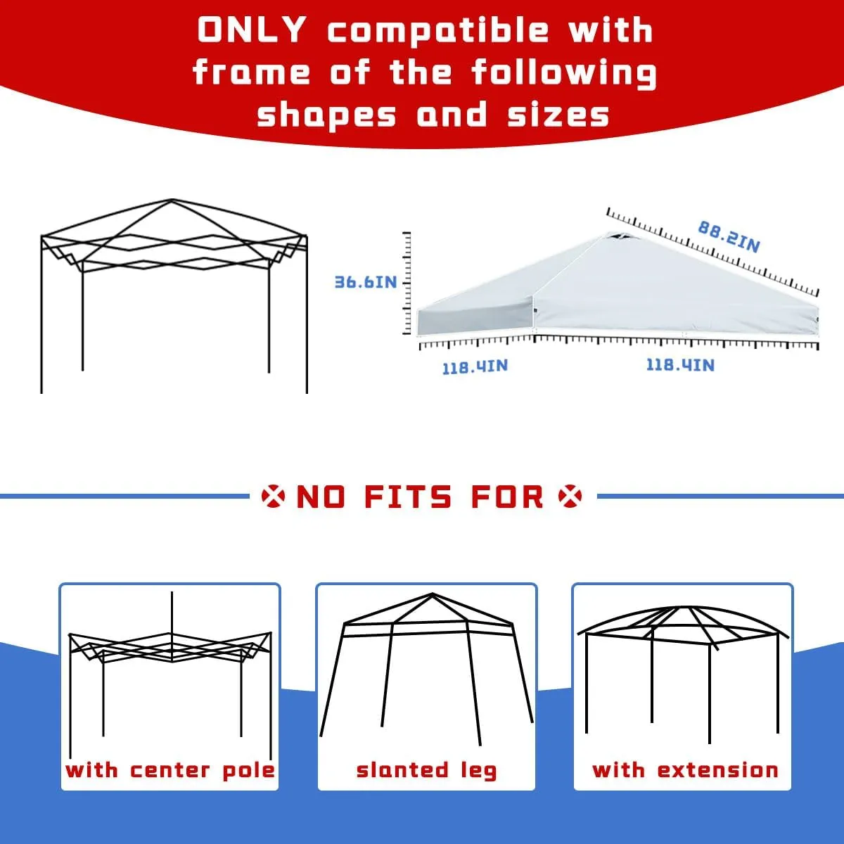10x10 Pop up Canopy Tent Replacement Top only, 10 x 10 Canopy Replacement Roof Cover Silver White