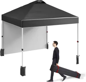 10x10 Pop-Up Canopy，Patio Tent，Patented One Push Tent for Outdoor Events Commercial Instant Canopies，Canopy Wind Tunnel Design，with Wheeled Bag,Canopy Sandbags x4,Tent Stakesx8-Black