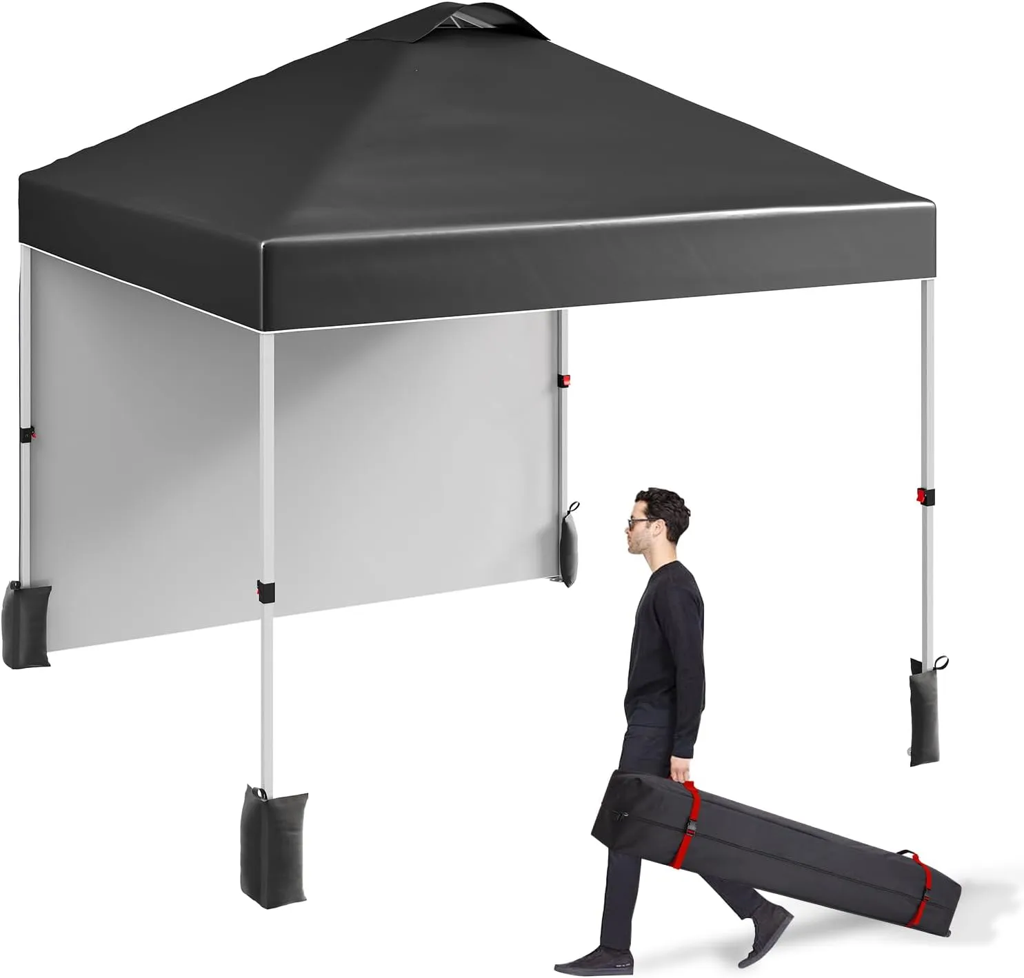 10x10 Pop-Up Canopy，Patio Tent，Patented One Push Tent for Outdoor Events Commercial Instant Canopies，Canopy Wind Tunnel Design，with Wheeled Bag,Canopy Sandbags x4,Tent Stakesx8-Black