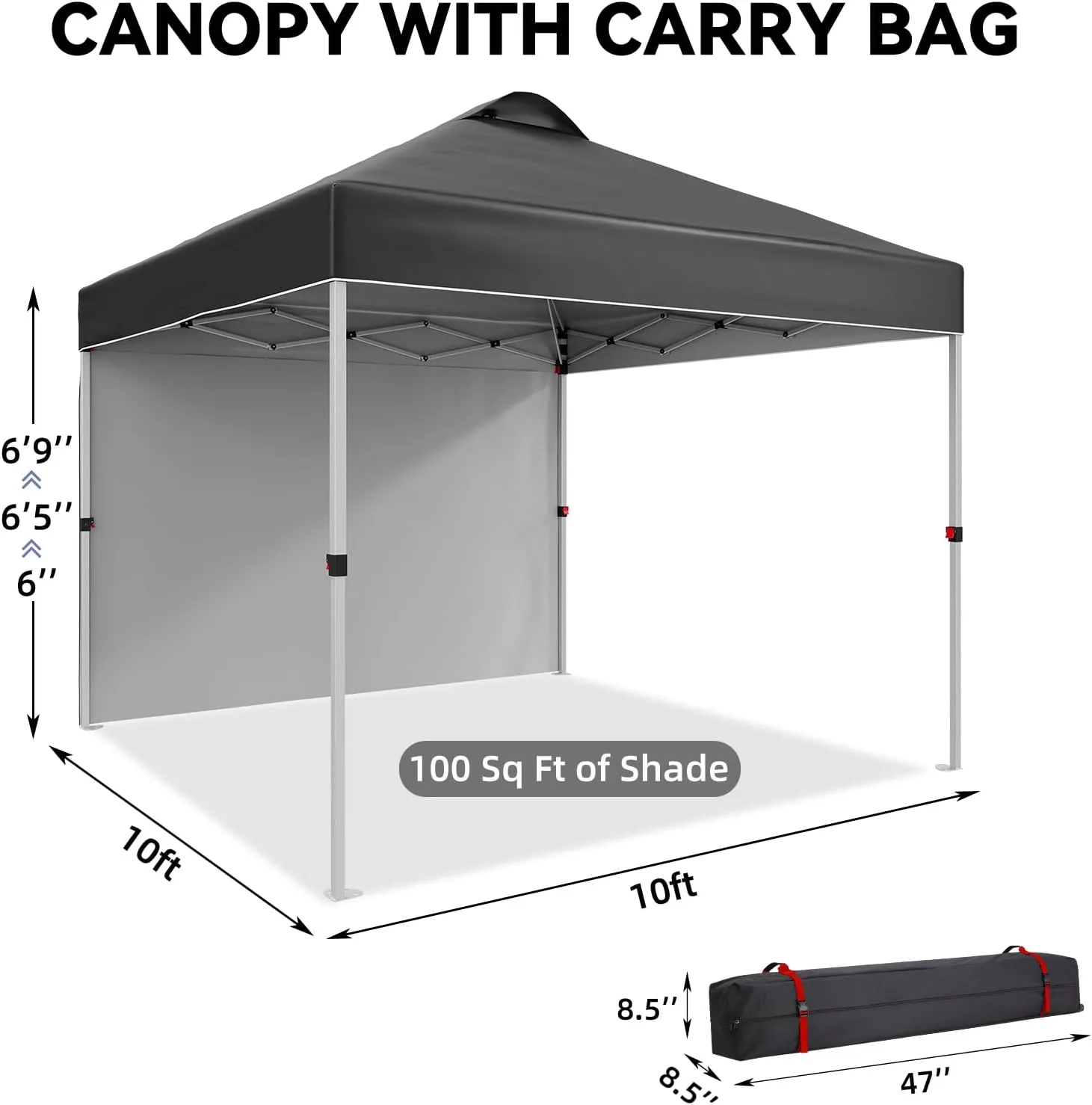 10x10 Pop-Up Canopy，Patio Tent，Patented One Push Tent for Outdoor Events Commercial Instant Canopies，Canopy Wind Tunnel Design，with Wheeled Bag,Canopy Sandbags x4,Tent Stakesx8-Black