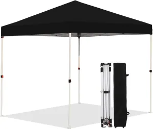 10x10ft Pop Up Canopy, Popup Outdoor Canopy Tent with Wheeled Carrying Bag,Portable Gazebo Shelter for Patio,Deck,Garden,Beach（Black）