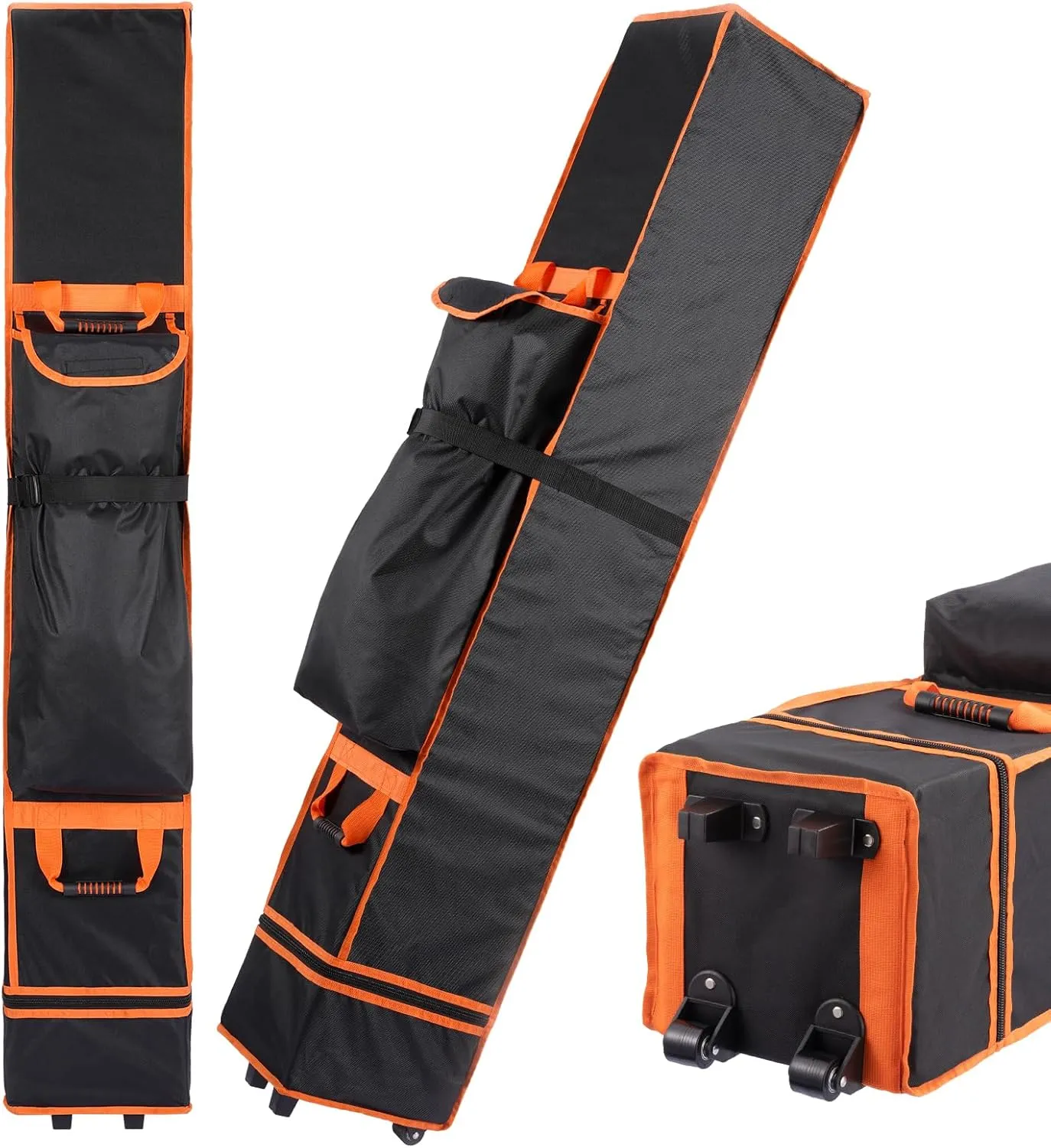 10x10x62in Canopy Bag Replacement, 800D Waterproof Oxford Canopy Carrying Bag, for 10x10 Pop Up Canopy Tent with Roller Wheels/Handle/Buckle Strap/Pocket for Easy Carrying, Black