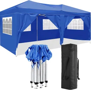 10x20 Canopy with Sidewalls, Instant Pop Up Party Tent, Portable Gazebo Event Shelter, Water Resistant Outdoor Weather Tent, Easy Setup Commercial Canopy for Weddings, Beach, Camping, Blue