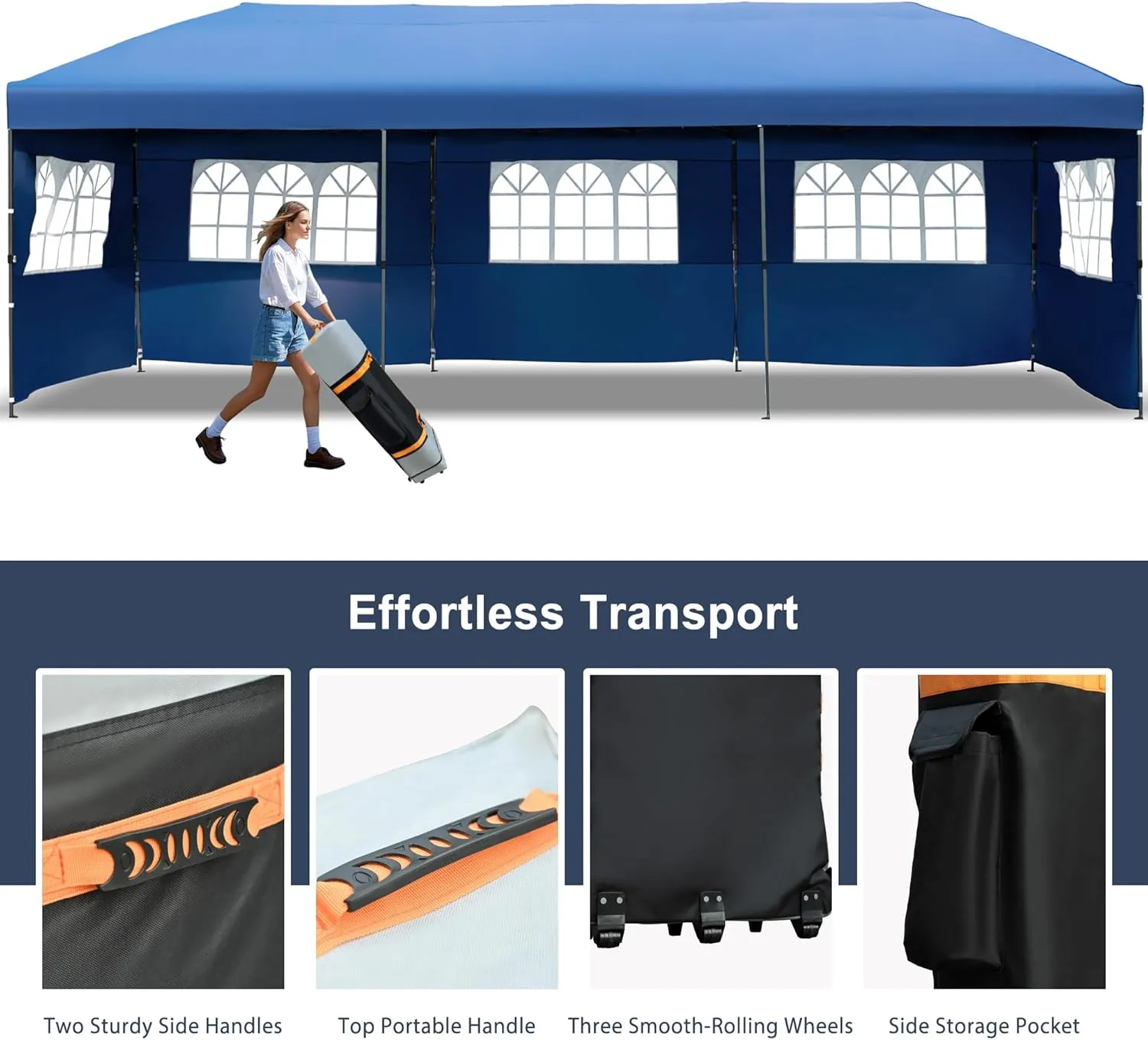 10x30 Outdoor Pop Up Canopy with Sidewalls, Commercial Patio Sun Shelter, Heavy Duty Water Resistant Vented Top Tent with Wheeled Carry Bag, 3 Height Adjustable Canopy for Backyard Gatherings, Navy