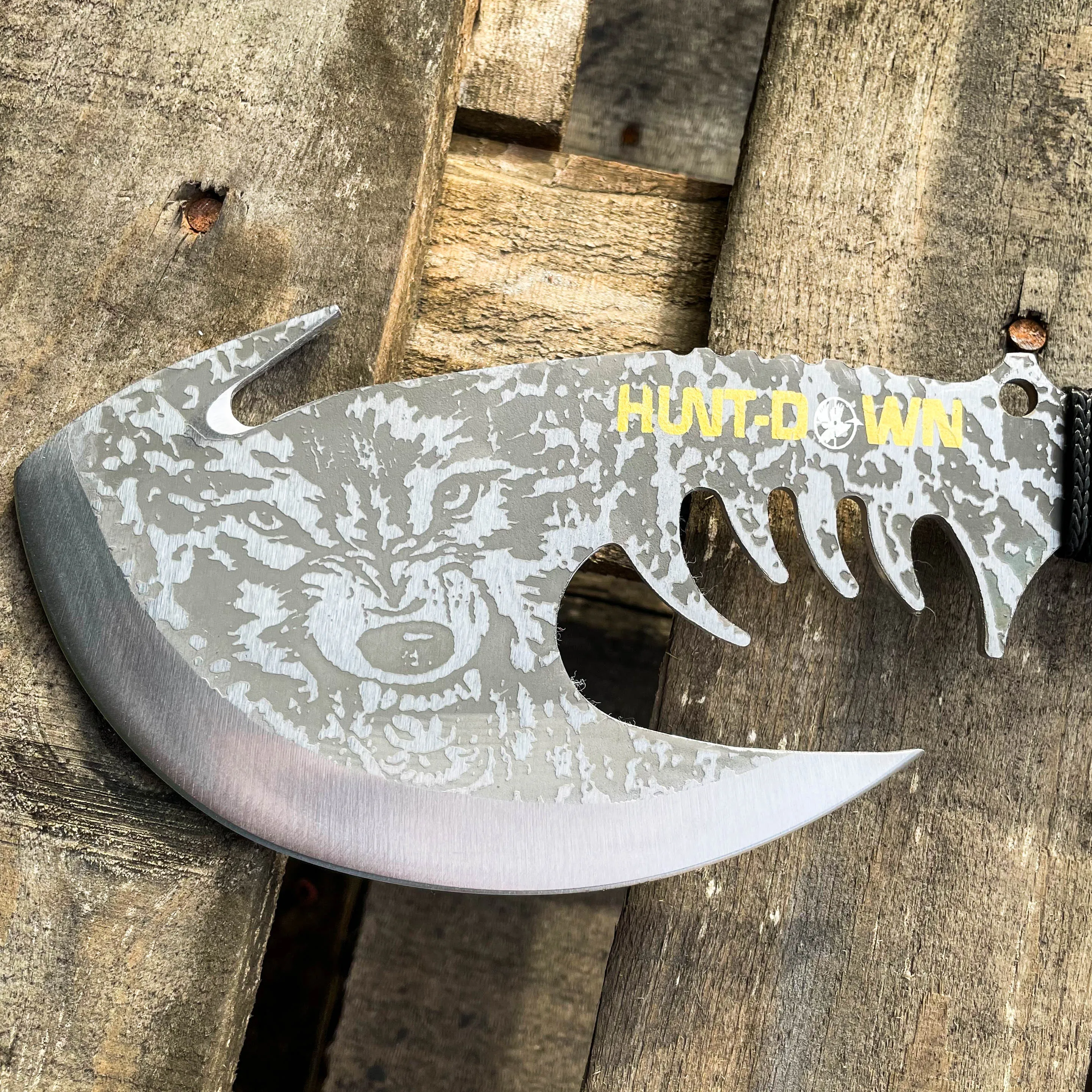 11.5" Outdoor Camping Survival Fixed Blade Tomahawk Wolf Etch Axe Hatchet Knife