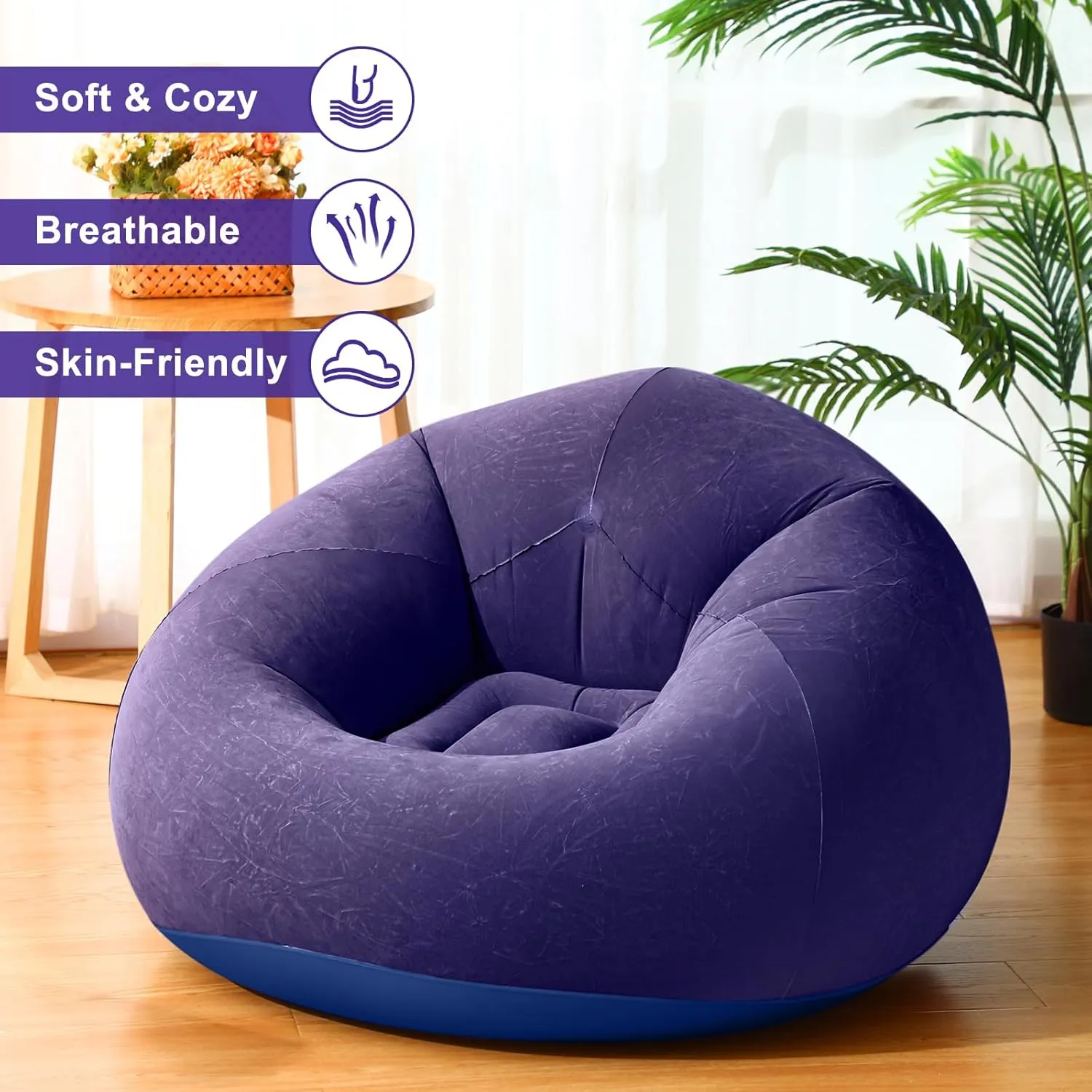 12 Pcs Bean Bag Chairs for Adults Inflatable Chairs with Electric Air Pump,Blow up Couch Folding Portable Inflatable Couch Lazy Sofa for Reading Living Room Camping (Blue,Red,Coffee)