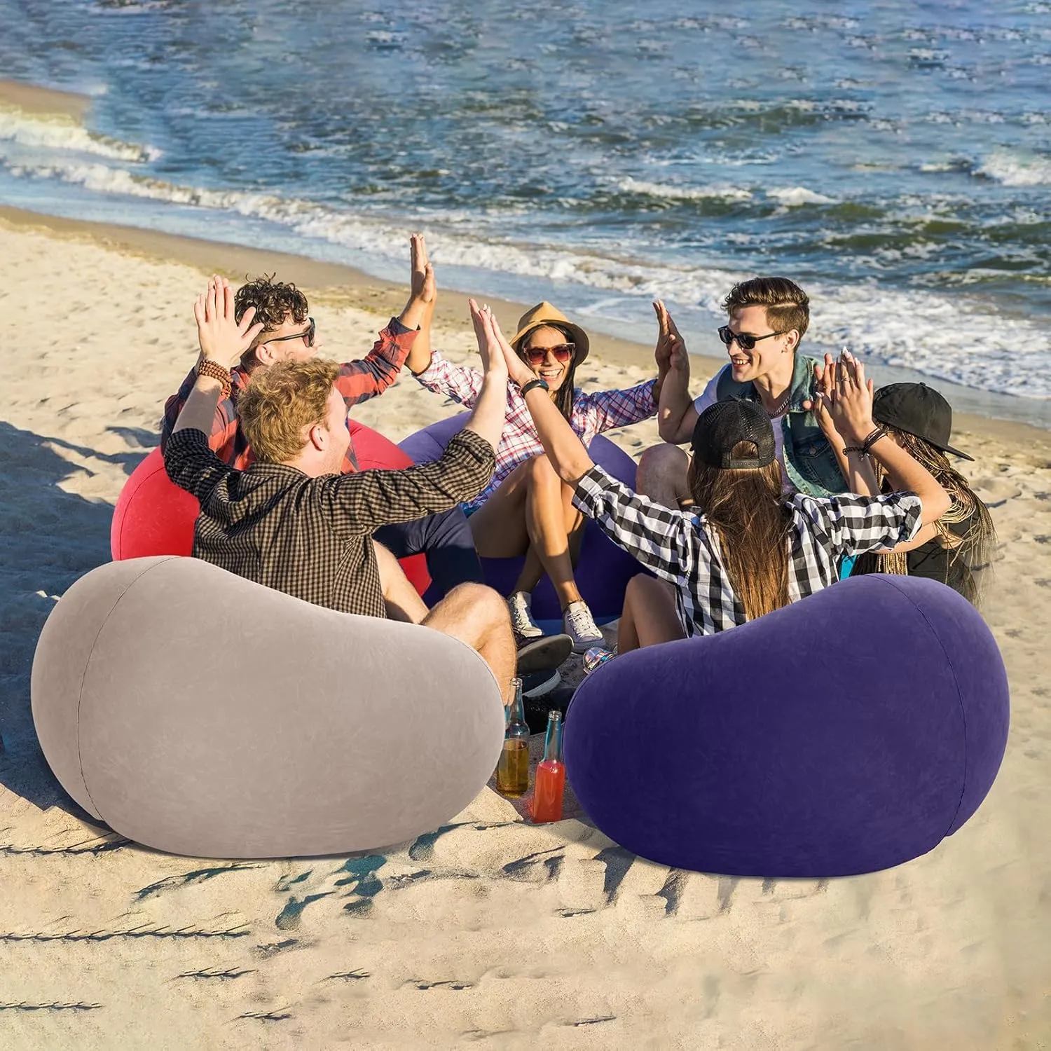 12 Pcs Bean Bag Chairs for Adults Inflatable Chairs with Electric Air Pump,Blow up Couch Folding Portable Inflatable Couch Lazy Sofa for Reading Living Room Camping (Blue,Red,Coffee)