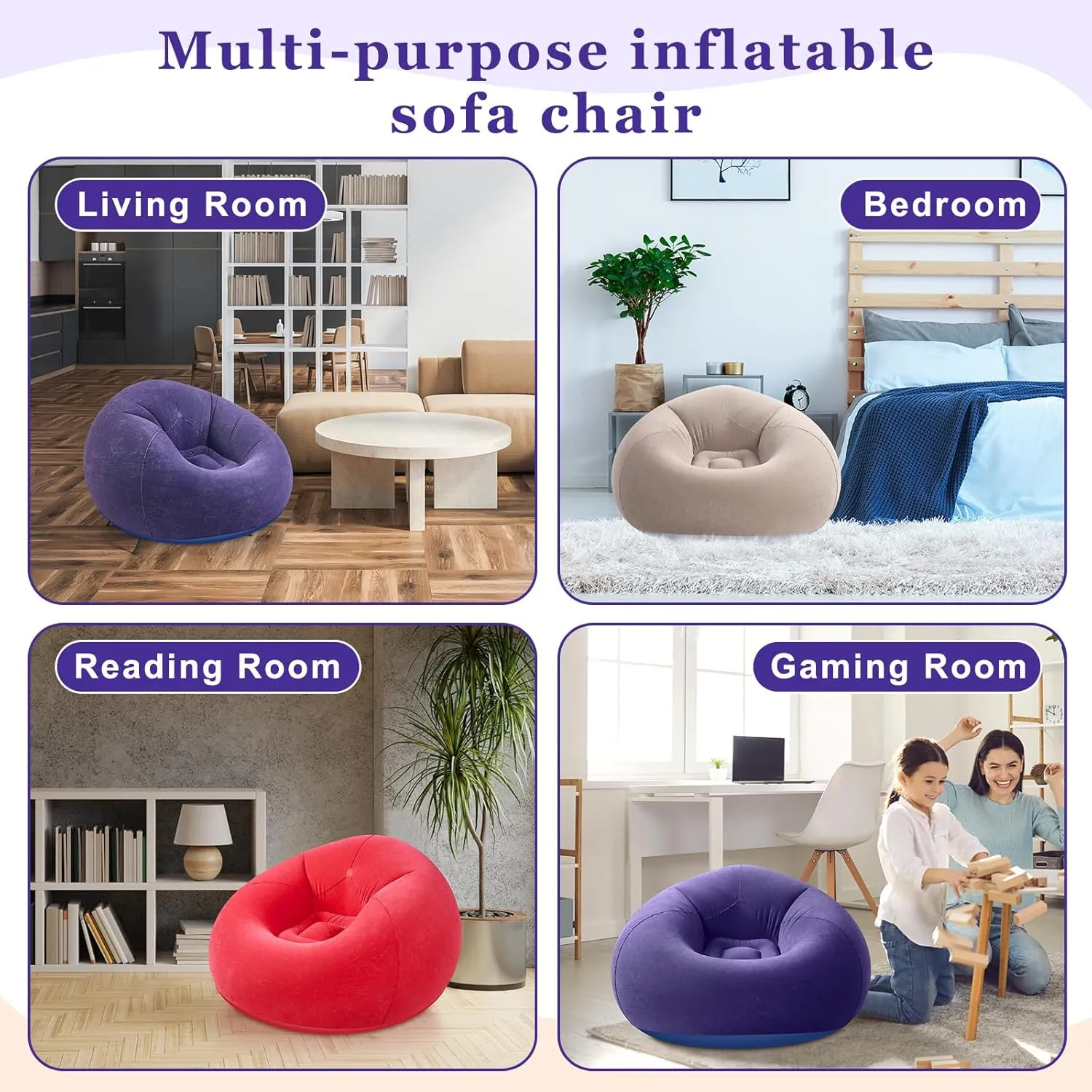 12 Pcs Bean Bag Chairs for Adults Inflatable Chairs with Electric Air Pump,Blow up Couch Folding Portable Inflatable Couch Lazy Sofa for Reading Living Room Camping (Blue,Red,Coffee)
