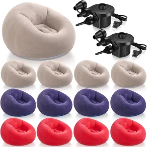 12 Pcs Bean Bag Chairs for Adults Inflatable Chairs with Electric Air Pump,Blow up Couch Folding Portable Inflatable Couch Lazy Sofa for Reading Living Room Camping (Blue,Red,Coffee)