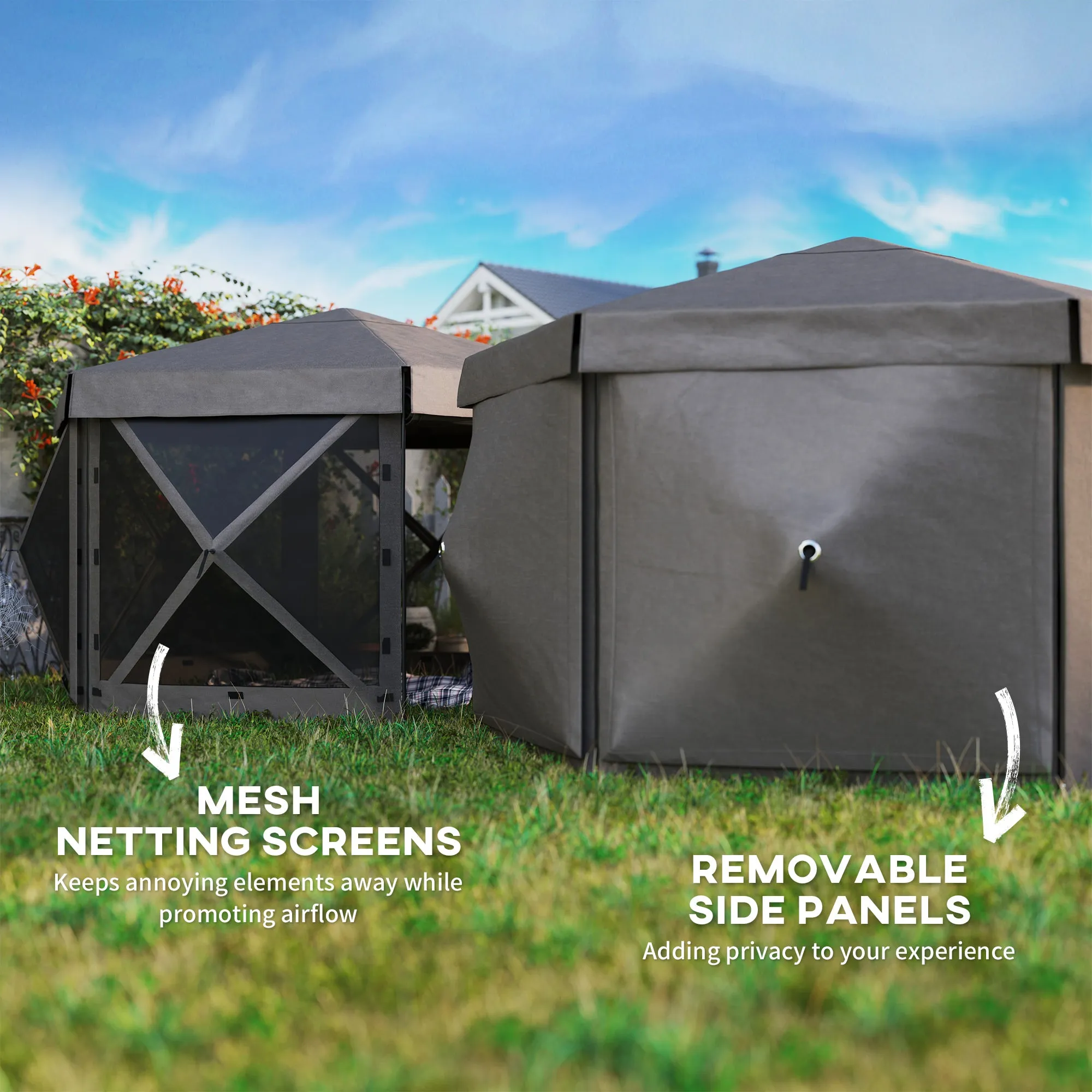12' x 12' Hexagonal Gazebo Canopy Tent with 5 Sidewalls & Carry Bag, Brown