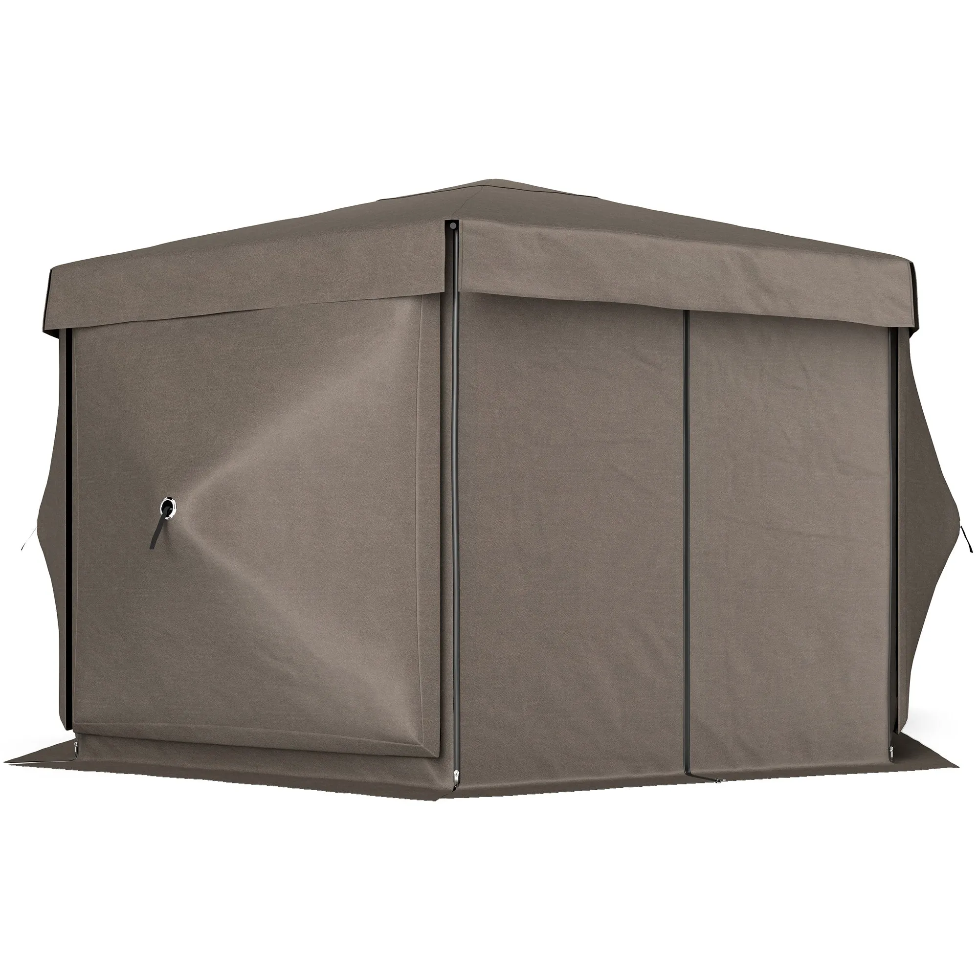 12' x 12' Hexagonal Gazebo Canopy Tent with 5 Sidewalls & Carry Bag, Brown