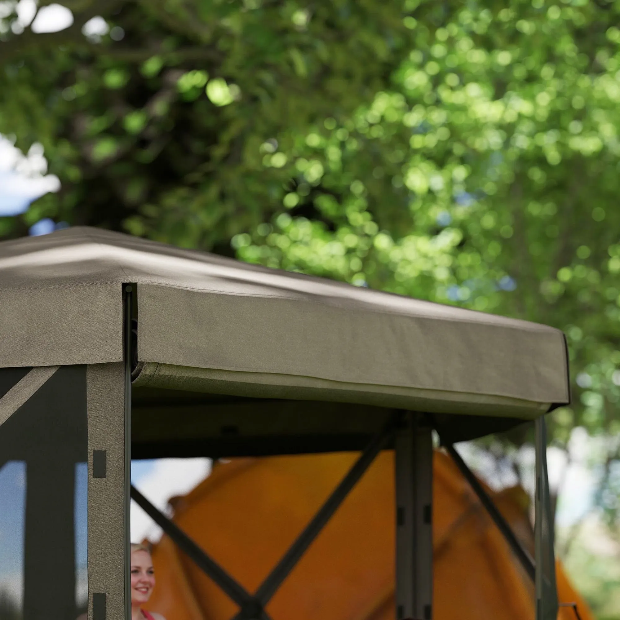 12' x 12' Hexagonal Gazebo Canopy Tent with 5 Sidewalls & Carry Bag, Brown