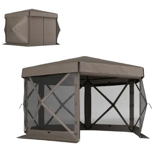 12' x 12' Hexagonal Gazebo Canopy Tent with 5 Sidewalls & Carry Bag, Brown