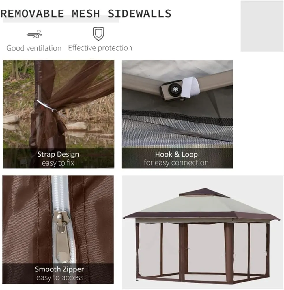 12' X 12' Pops Up Canopy Sun Shade Instant Tent Folding Sidewall Netting,3-Level Adjustable Height and Storage Bag