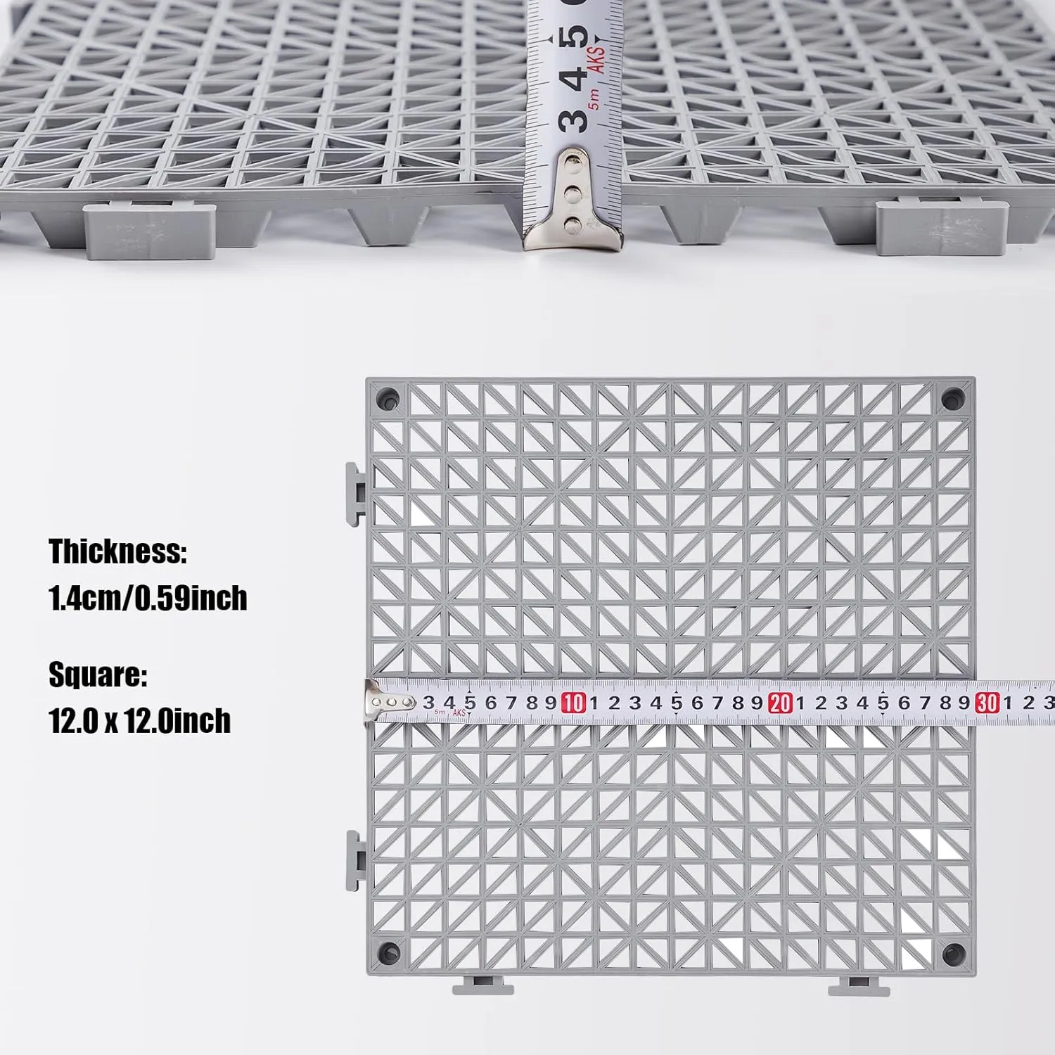 12PCS Interlocking Drainage Mat, 12" x 12" Non-Slip Splicing Rubber Drainage Floor Mats with Holes, Cushioning Floor Tiles Mats for Deck, Pool, Indoor Bathroom & Outdoor Balcony-Gray