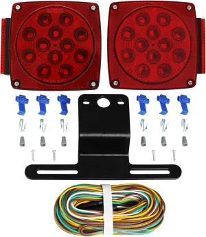 12V Red Led Square Submersible Trailer Lights, Turn Signal License Brake Tail Light Kit for Under 80 Inch Boat Camper RV Trailers Shorelander Marine, IP68 Waterproof, DOT