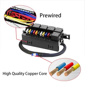 12V Relay Box 11 Way 12 AWG Pre-Wired Waterproof Relay Box 6 Slot and 12 ATC/ATO Fuses Relay Panel 4-Pin Box Block Kit for Automotive Car Marine Boat