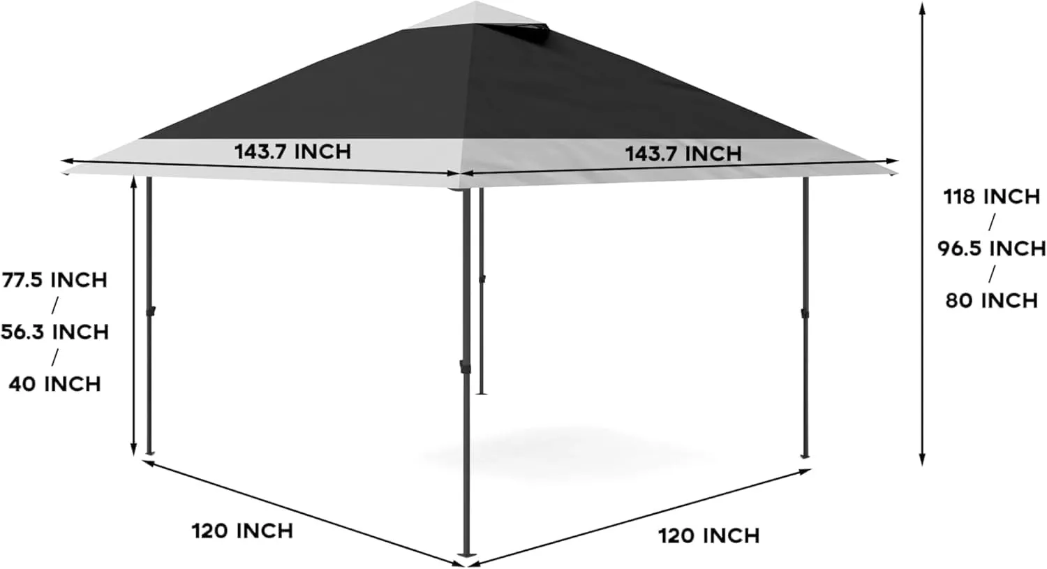 12x12FT Outdoor Pop Up Canopy Instant Tent, Foldable Tent Sun Shelter Gazebo, Adjustable Heights, Quick Setup, Wheeled Carry Bag, for Patio Furniture and Backyard