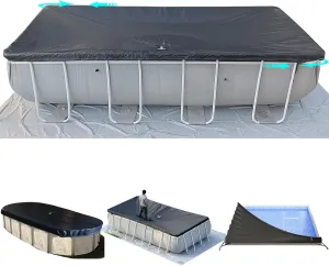 12x24Ft Rectangular Pool Cover with Side Storage for Oval and Rectangular Above Ground Pool, One-Piece Solar Oval Pool Cover, Preventing Waterlogging, UV and Weather Resistant WP:10000kPa 