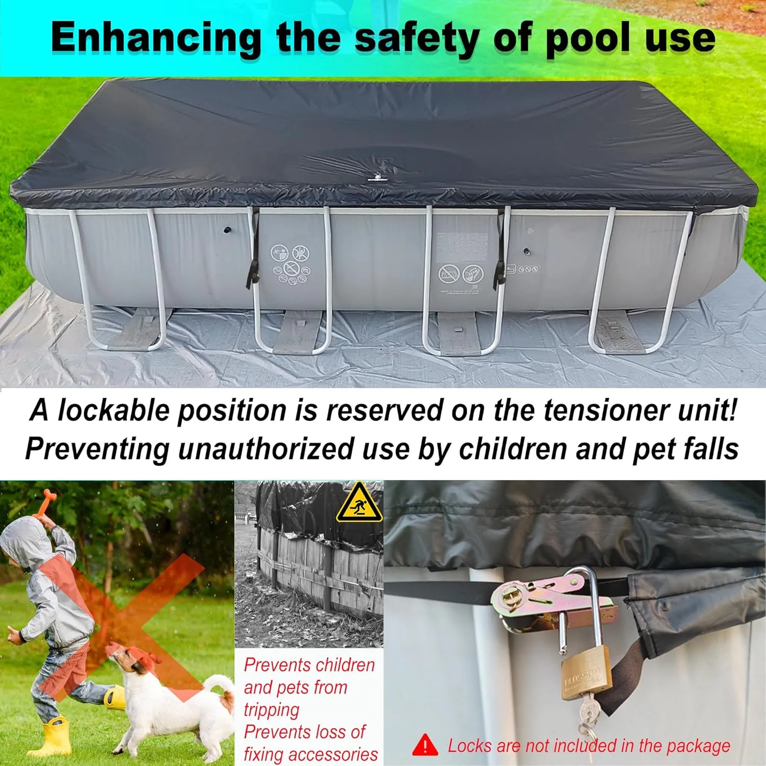 12x24Ft Rectangular Pool Cover with Side Storage for Oval and Rectangular Above Ground Pool, One-Piece Solar Oval Pool Cover, Preventing Waterlogging, UV and Weather Resistant WP:10000kPa 