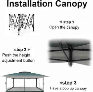 13x13FT Outdoor Pop Up Canopy Instant Tent, Foldable Tent Sun Shelter Gazebo, Adjustable Heights, Quick Setup, Wheeled Carry Bag, for Patio Furniture and Backyard