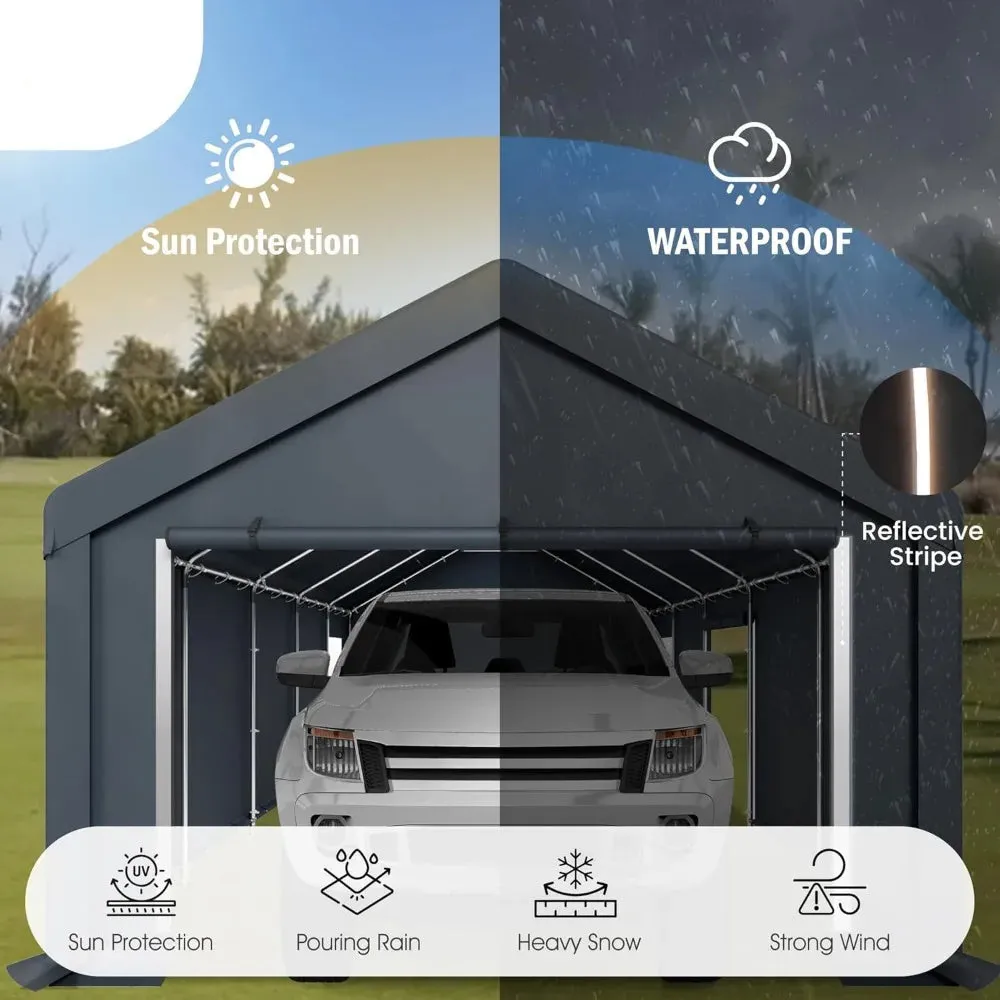 13x24FT Heavy-Duty Portable Garage & Storage Shelter – Outdoor Carport with Removable Sidewalls, Doors & 4 Windows – All-Weather Vehicle & Equipment Protection