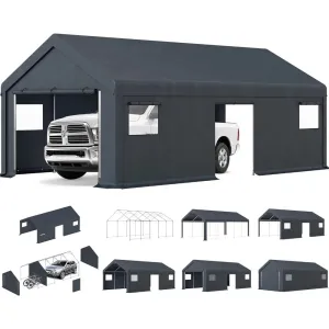 13x24FT Heavy-Duty Portable Garage & Storage Shelter – Outdoor Carport with Removable Sidewalls, Doors & 4 Windows – All-Weather Vehicle & Equipment Protection