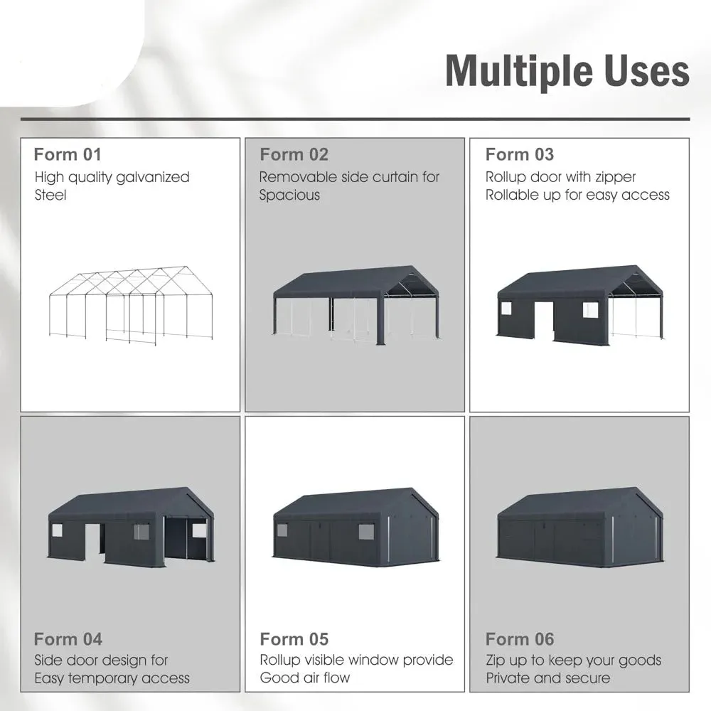 13x24FT Heavy-Duty Portable Garage & Storage Shelter – Outdoor Carport with Removable Sidewalls, Doors & 4 Windows – All-Weather Vehicle & Equipment Protection