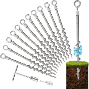 14" Ground Anchors Screw in Non-Rust Cast Aluminum Detachable Tent Stakes for Camping Tents,Sand,Trampoline,Swing Sets and Sheds（12 Packs）