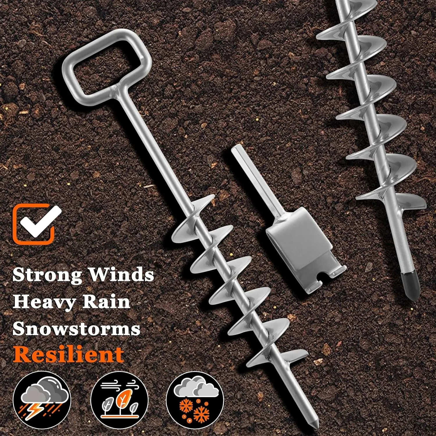 15in Screw in Tent Stakes for 2025 - Ground Anchors Screw in, with Tent Stakes Heavy Duty Adapter & 30ft Nylon Rope – Perfect for Tent Anchors, Ground Anchors Heavy Duty(Silver,6PCS)